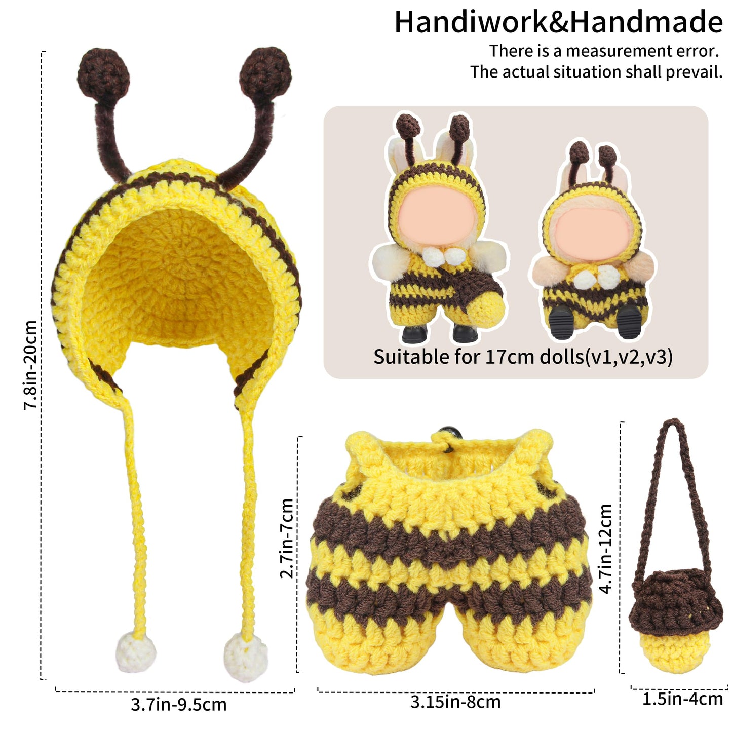 Voccim Handmade 17cm Doll Clothes – Animal-Inspired Outfits with Bag & Hat