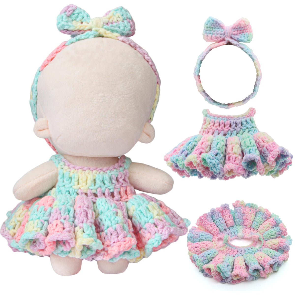 Voccim Handmade Crochet Doll Clothes for 15/17cm Dolls – Macaron Dress & Headband
