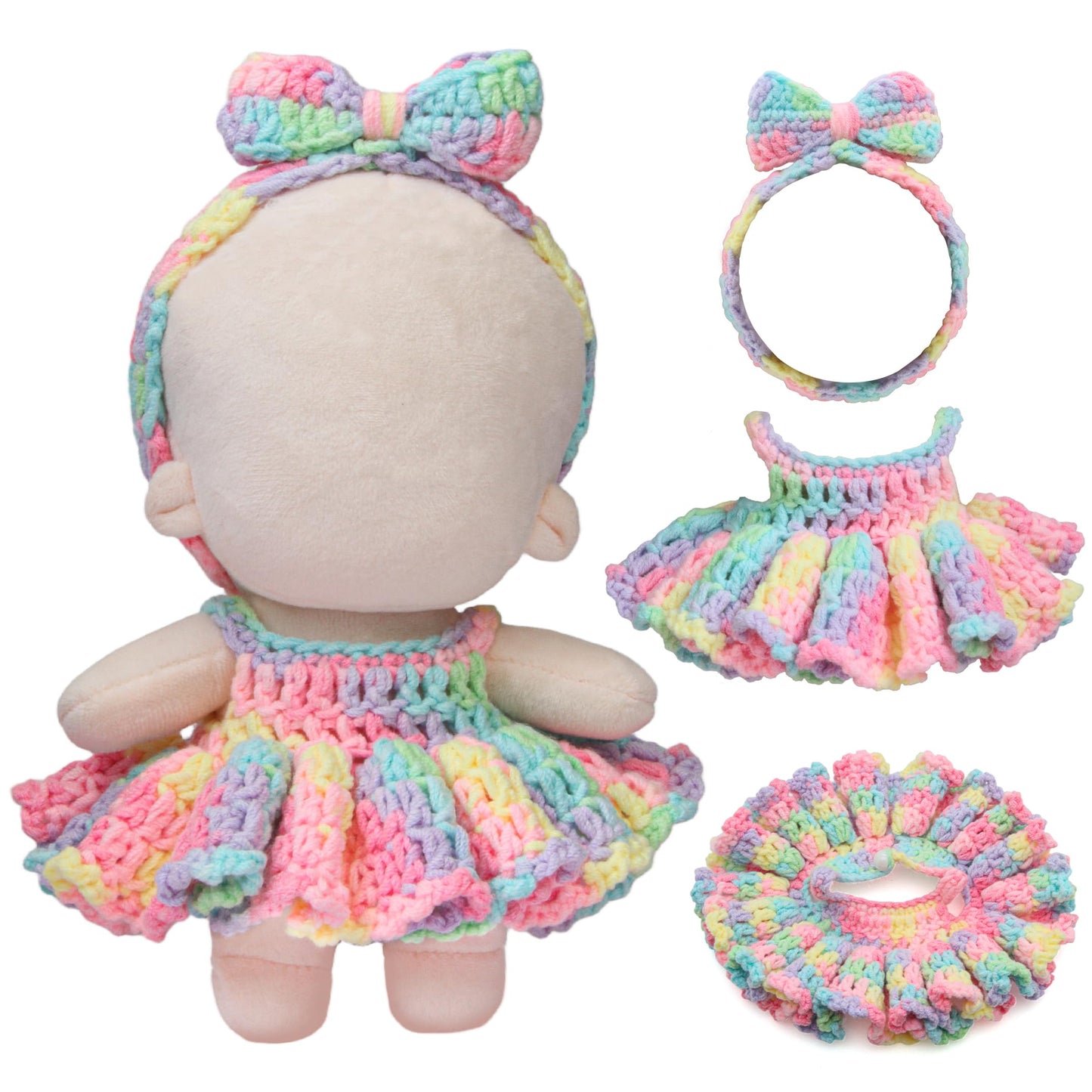 Voccim Handmade Crochet Doll Clothes – Iridescent Halter Dress & Headband for 15cm & 17cm Dolls
