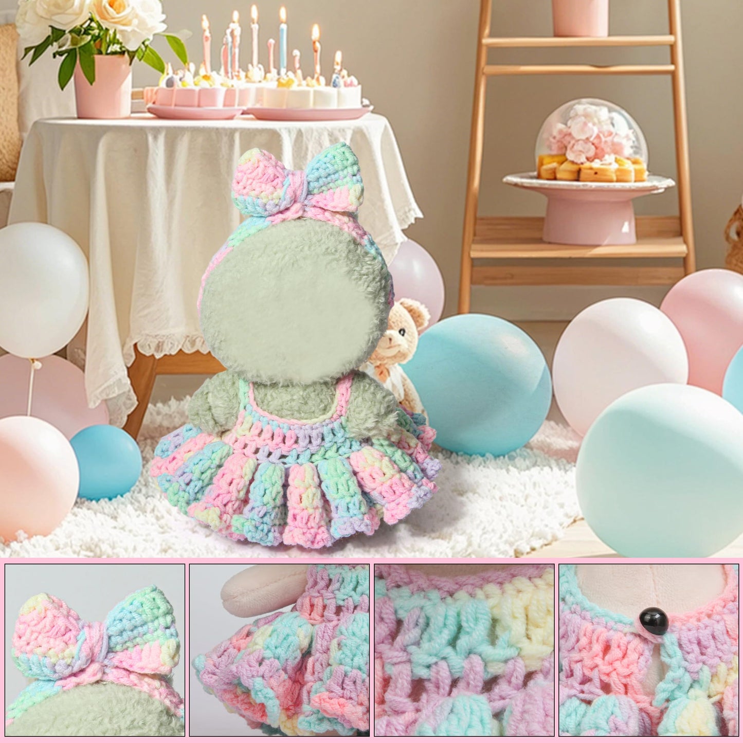 Voccim Handmade Crochet Doll Clothes for 15/17cm Dolls – Macaron Dress & Headband