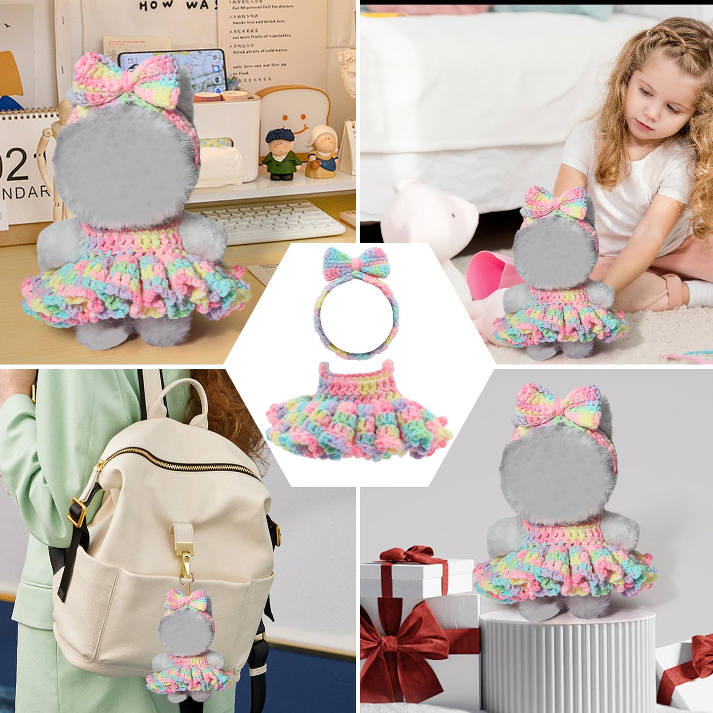 Voccim Handmade Crochet Doll Clothes – Iridescent Halter Dress & Headband for 15cm & 17cm Dolls