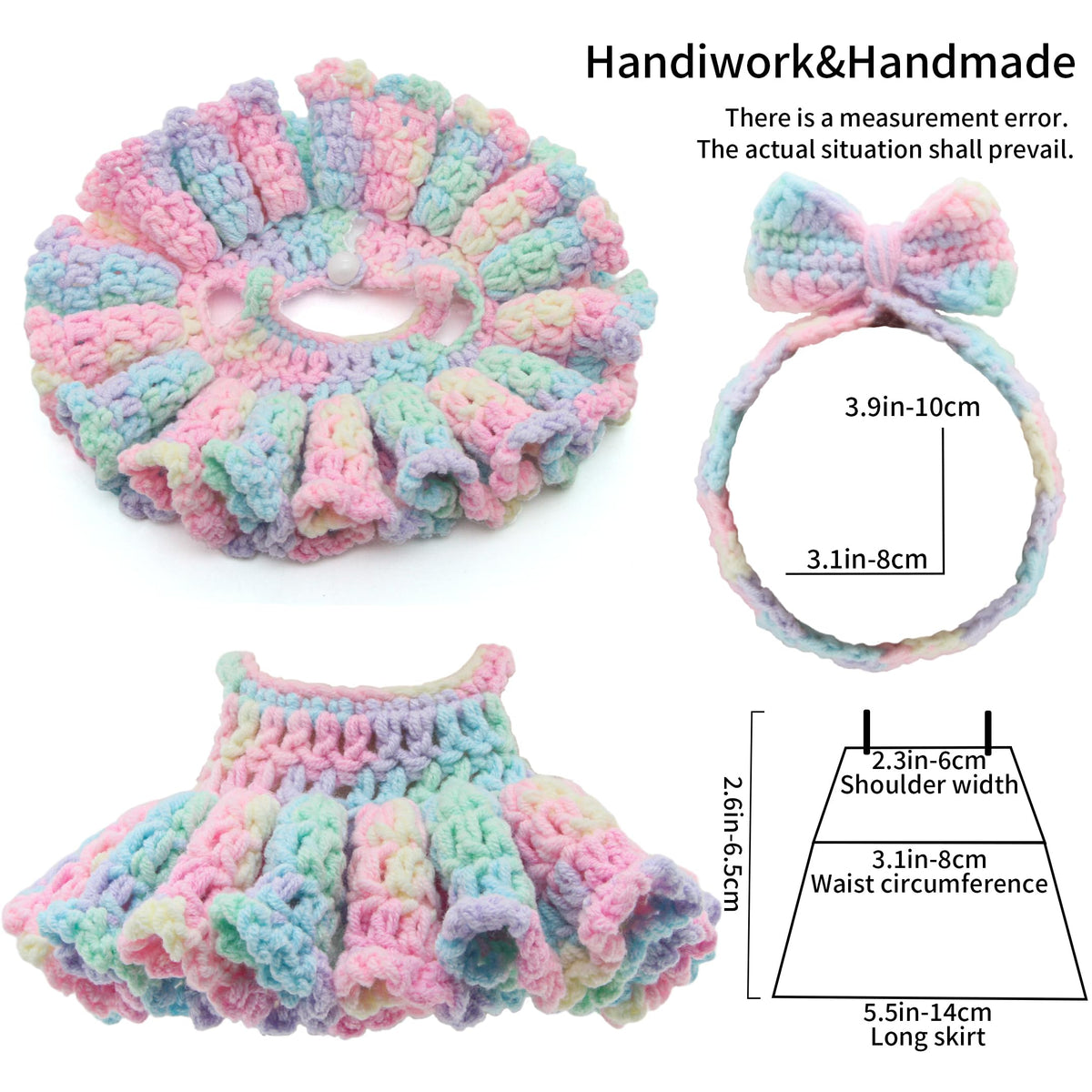 Voccim Handmade Crochet Doll Clothes for 15/17cm Dolls – Macaron Dress & Headband