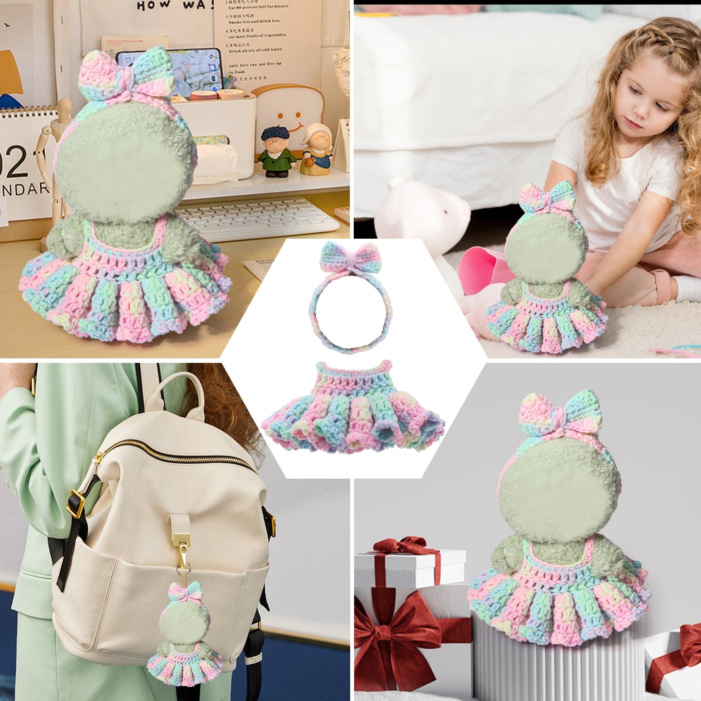 Voccim Handmade Crochet Doll Clothes for 15/17cm Dolls – Macaron Dress & Headband