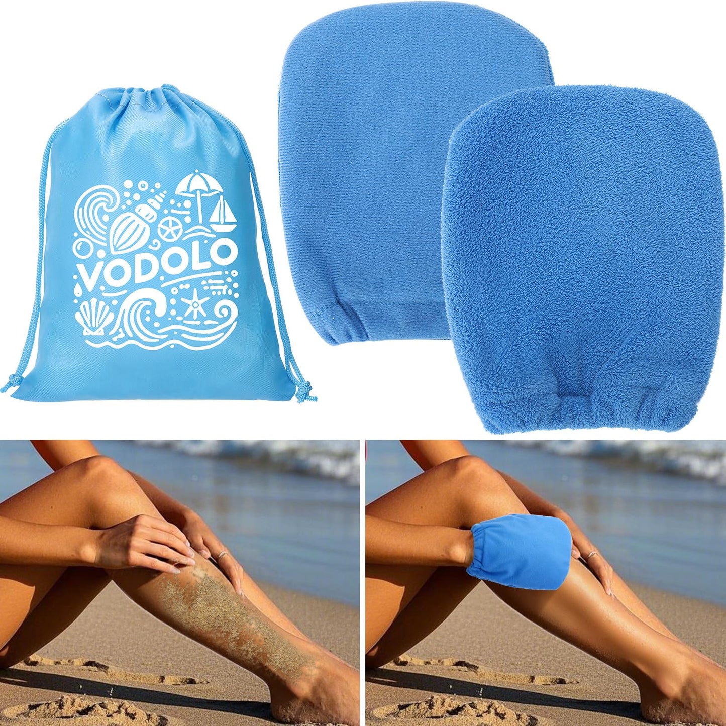 Vodolo 2 in 1 Sand Remover Bag & Mitts — Beach Sand Cleanup for Kids & Adults (2 Pcs)