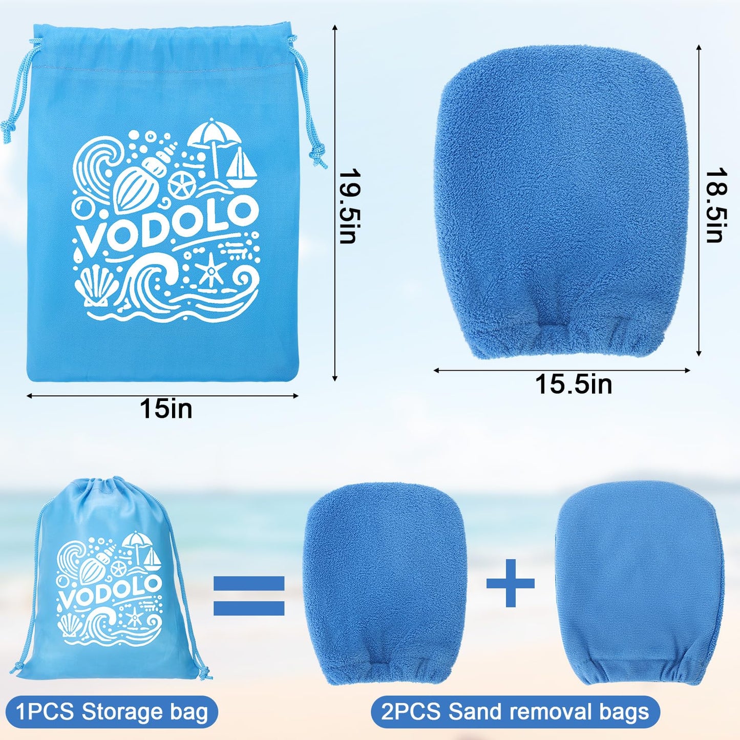 Vodolo 2 in 1 Sand Remover Bag & Mitts — Beach Sand Cleanup for Kids & Adults (2 Pcs)