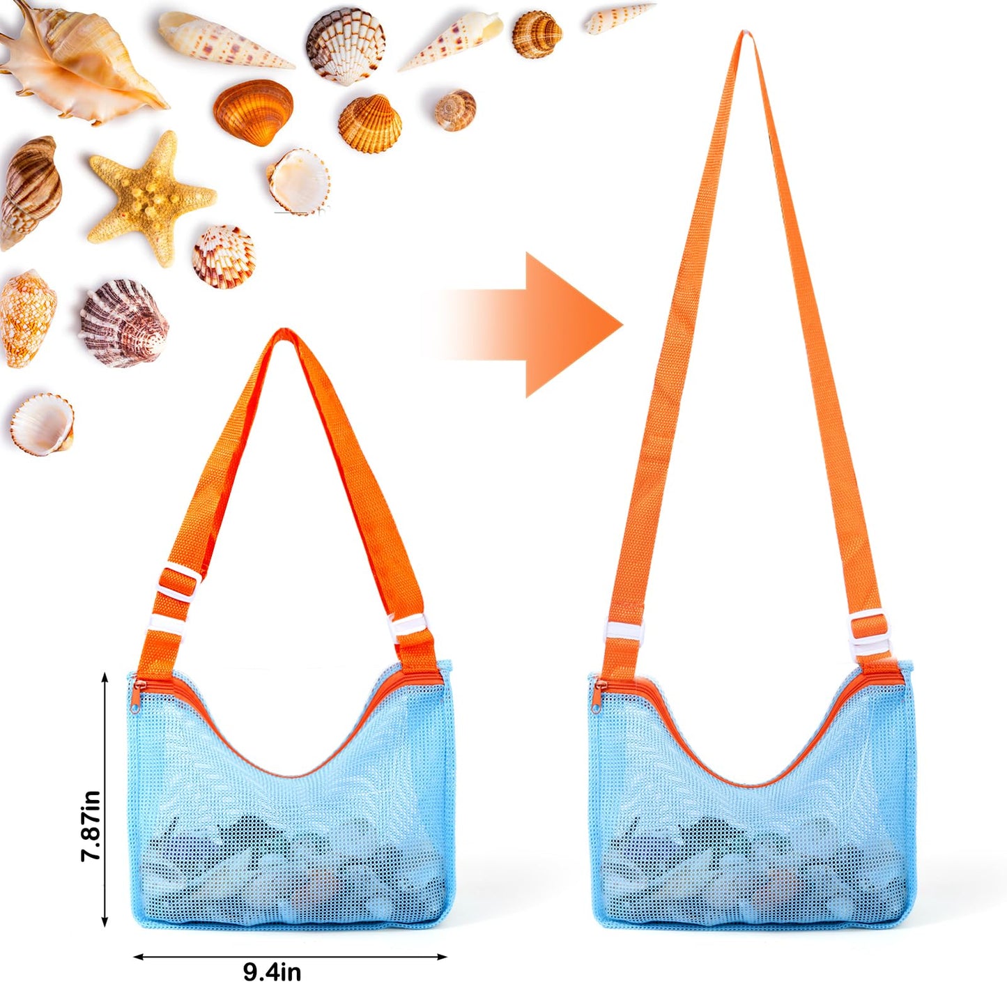 Vodolo 2-Piece Beach Mesh Shovel Set with 2 Mesh Bags | Shell & Fossil Sifter for Beach Adventures