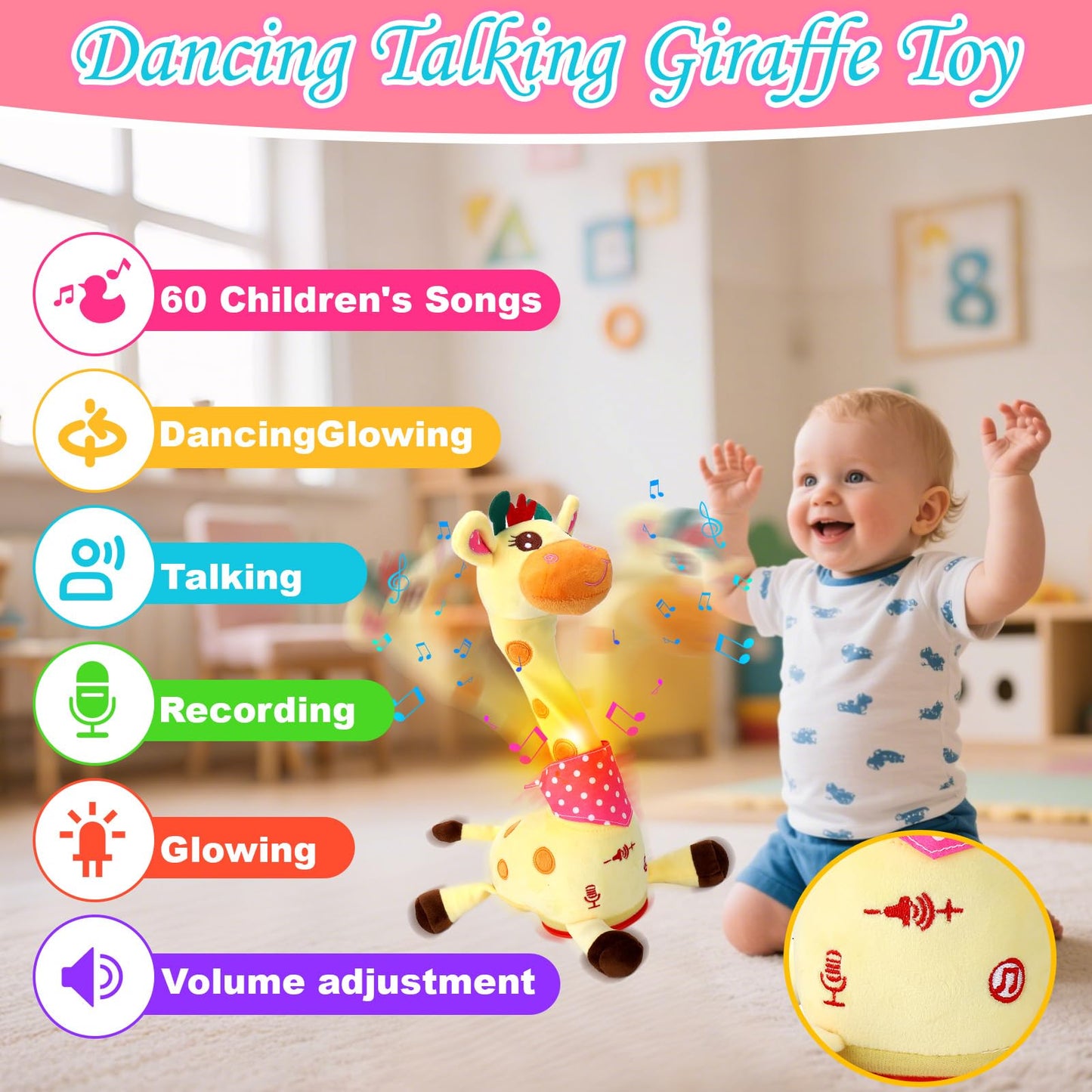 Vodolo Talking Singing Dancing Giraffe Toy — 60 Songs, Rechargeable Plush Baby Toy