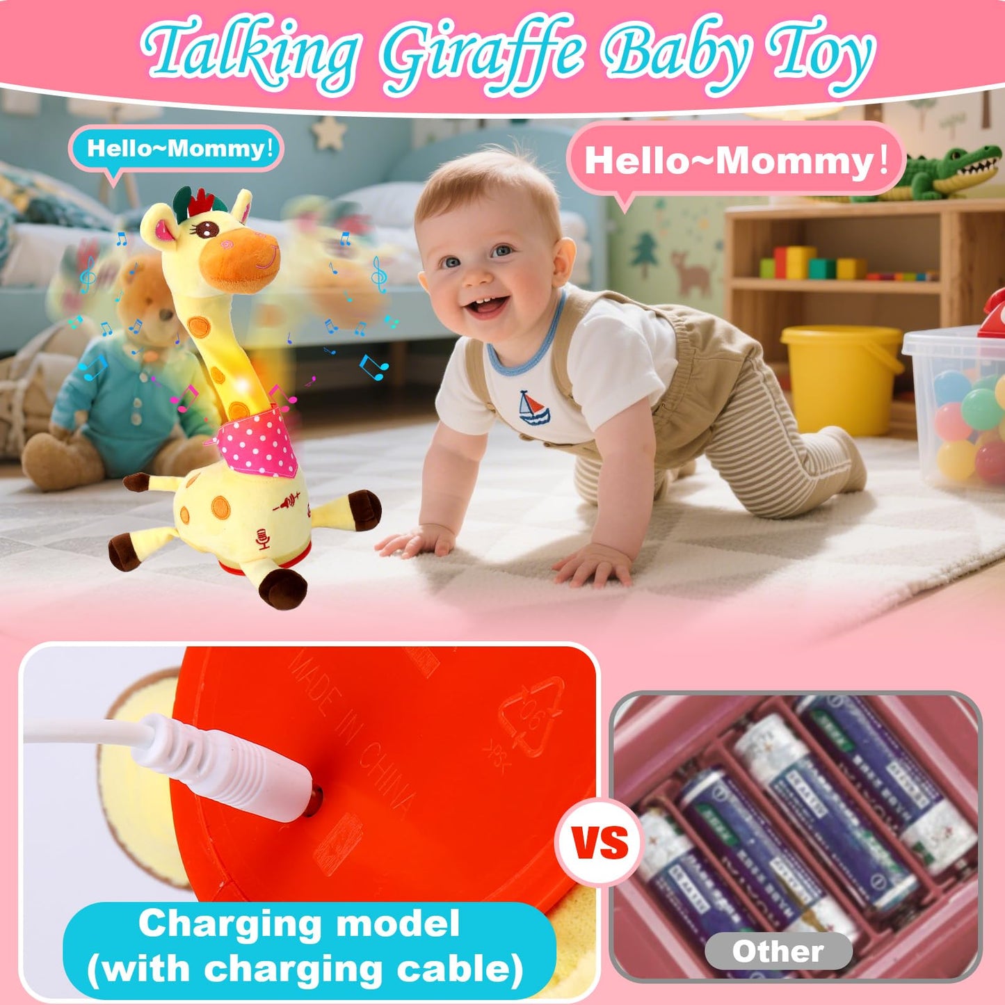 Vodolo Talking Singing Dancing Giraffe Toy — 60 Songs, Rechargeable Plush Baby Toy