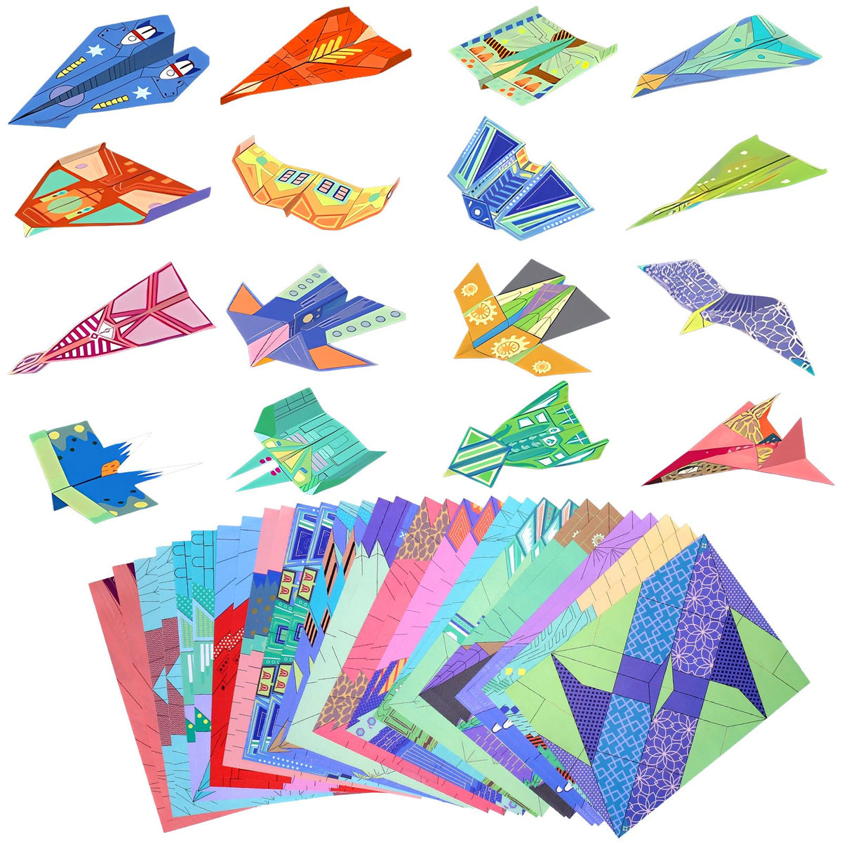 Vodolo Paper Airplane Kit: 16 Classic Designs, 32 Sheets for Kids 5-12