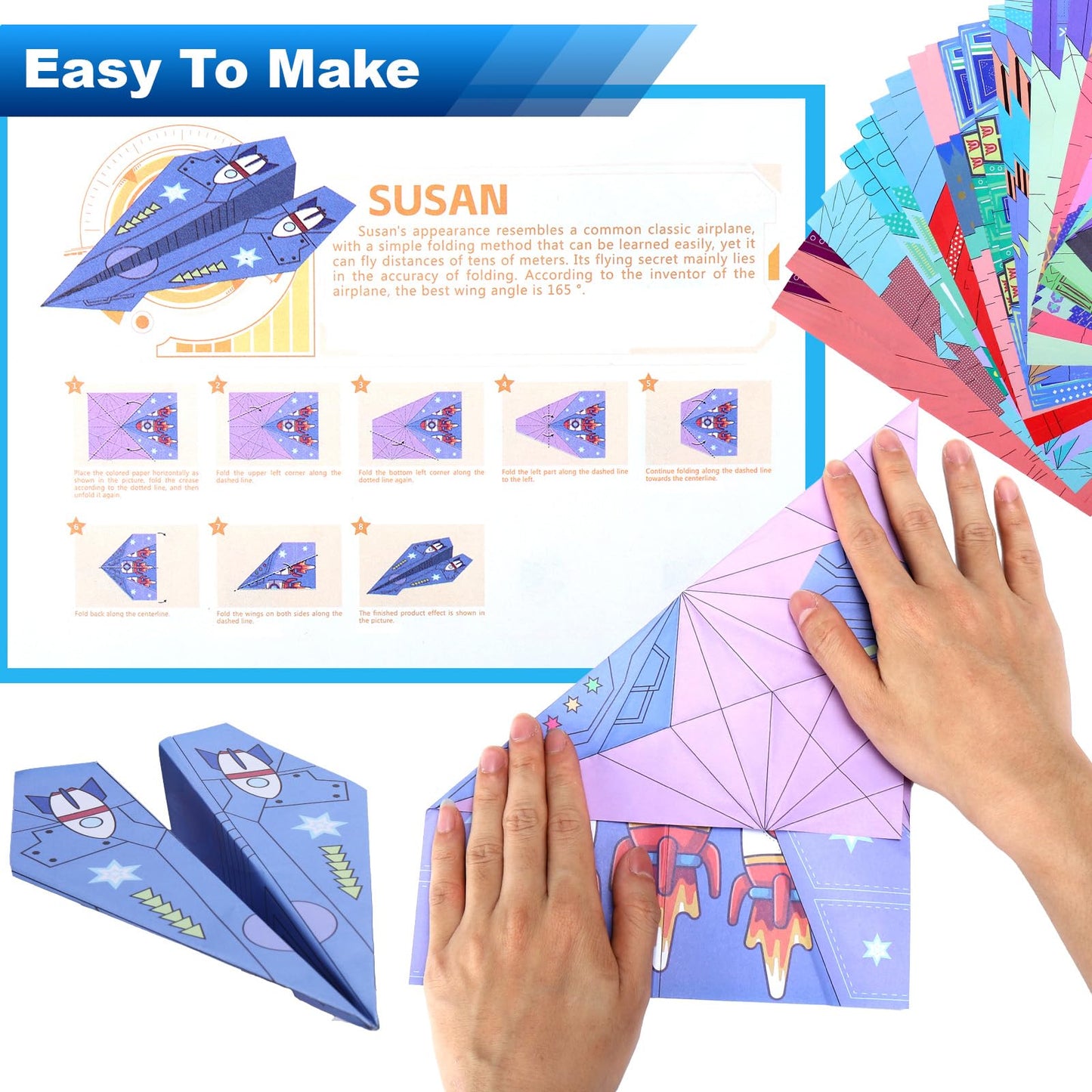Vodolo Paper Airplane Kit: 16 Classic Designs, 32 Sheets for Kids 5-12