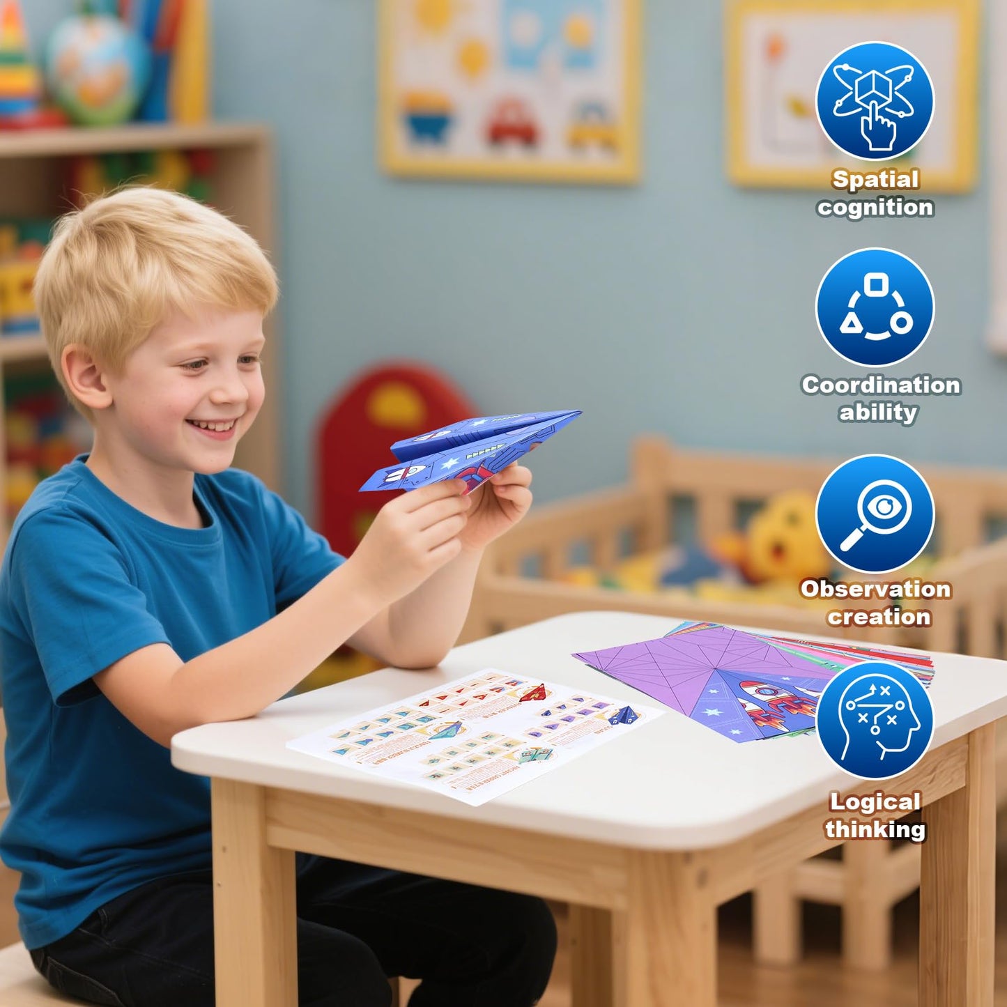 Vodolo Paper Airplane Kit: 16 Classic Designs, 32 Sheets for Kids 5-12