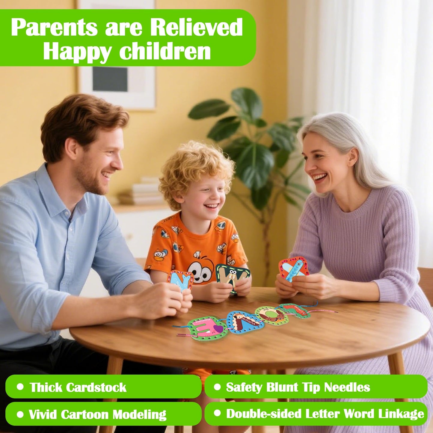 Vodolo 26-Pieces Lacing Cards Travel Sewing Kit for Kids | Letters Sequencing & Fine Motor Learning