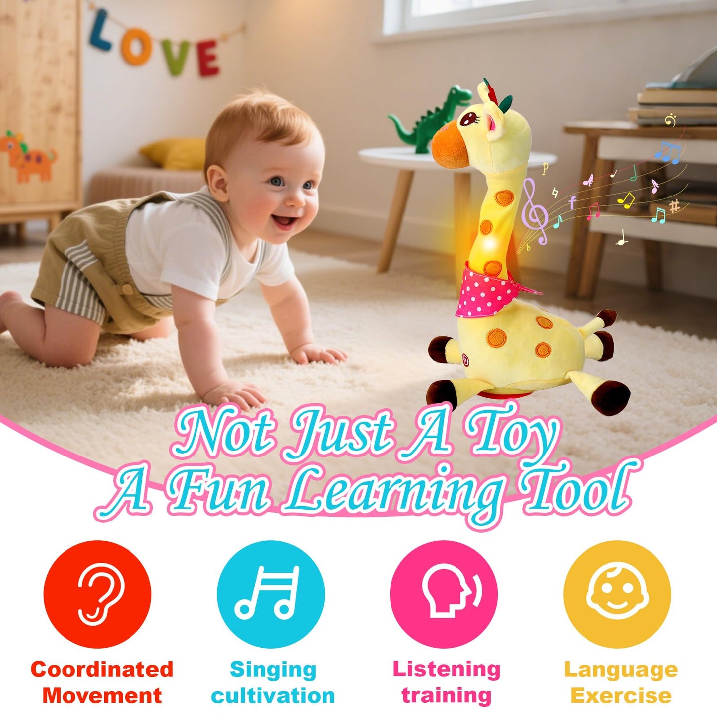 Vodolo Talking Singing Dancing Giraffe Toy — 60 Songs, Rechargeable Plush Baby Toy