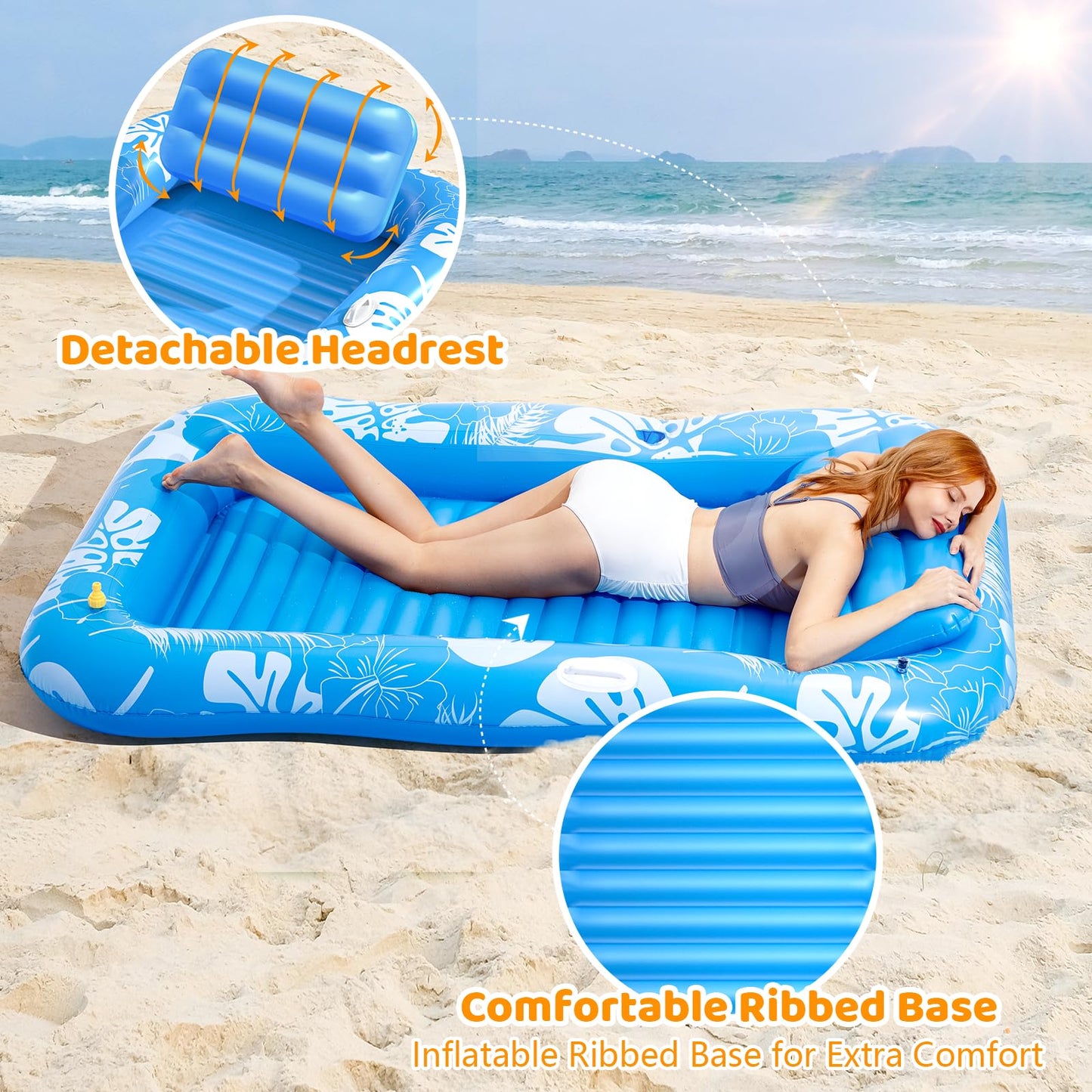 Voice-tank Inflatable Tanning Pool Lounger with Sprinkler — 77 x 48 in, 6-in-1 Float