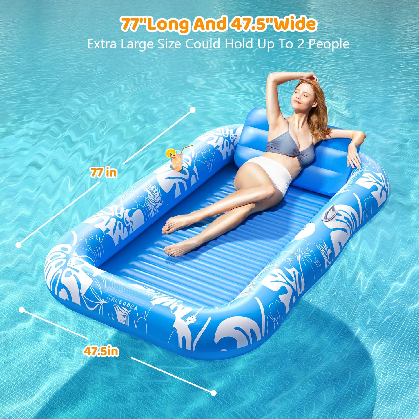 Voice-tank Inflatable Tanning Pool Lounger with Sprinkler — 77 x 48 in, 6-in-1 Float