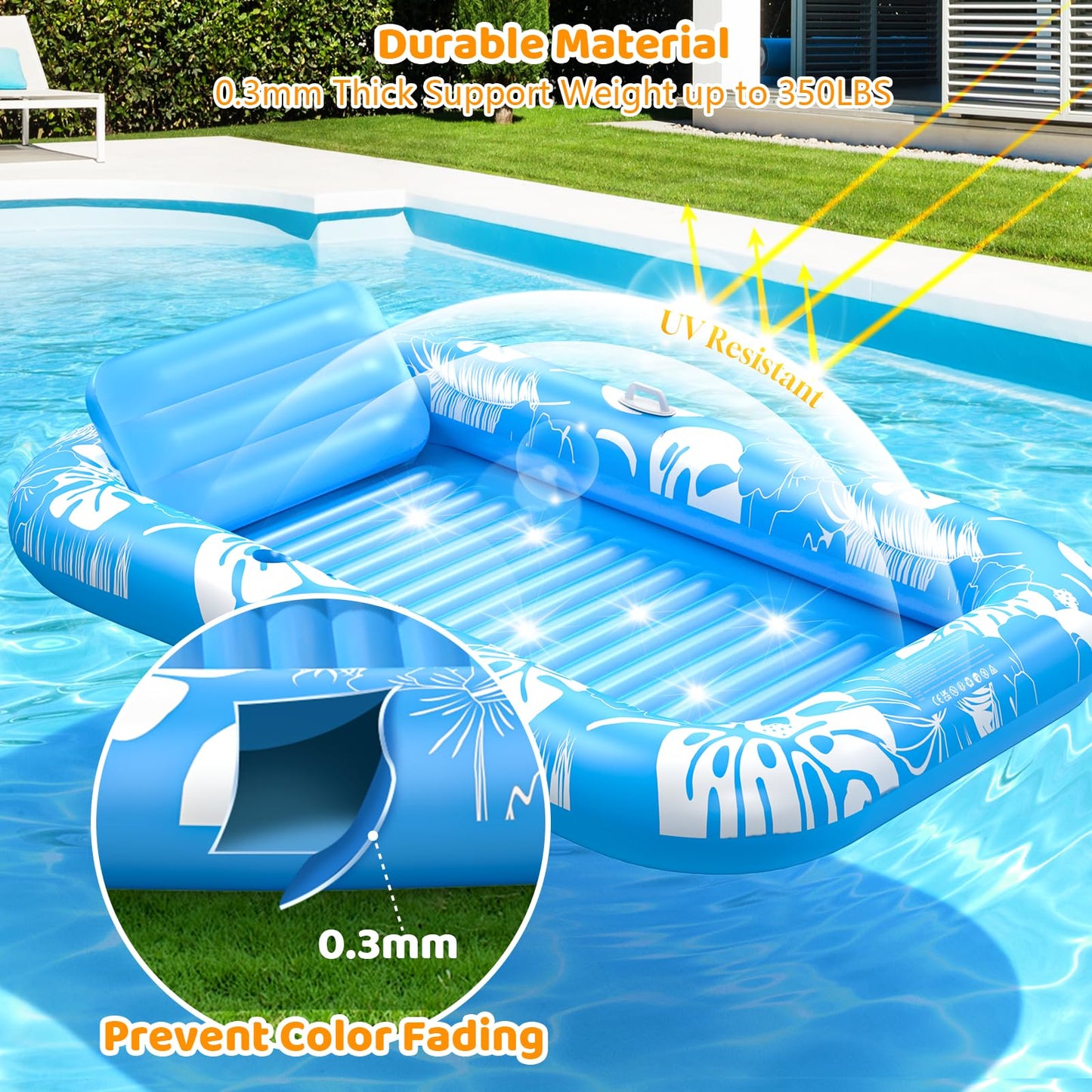 Voice-tank Inflatable Tanning Pool Lounger with Sprinkler — 77 x 48 in, 6-in-1 Float