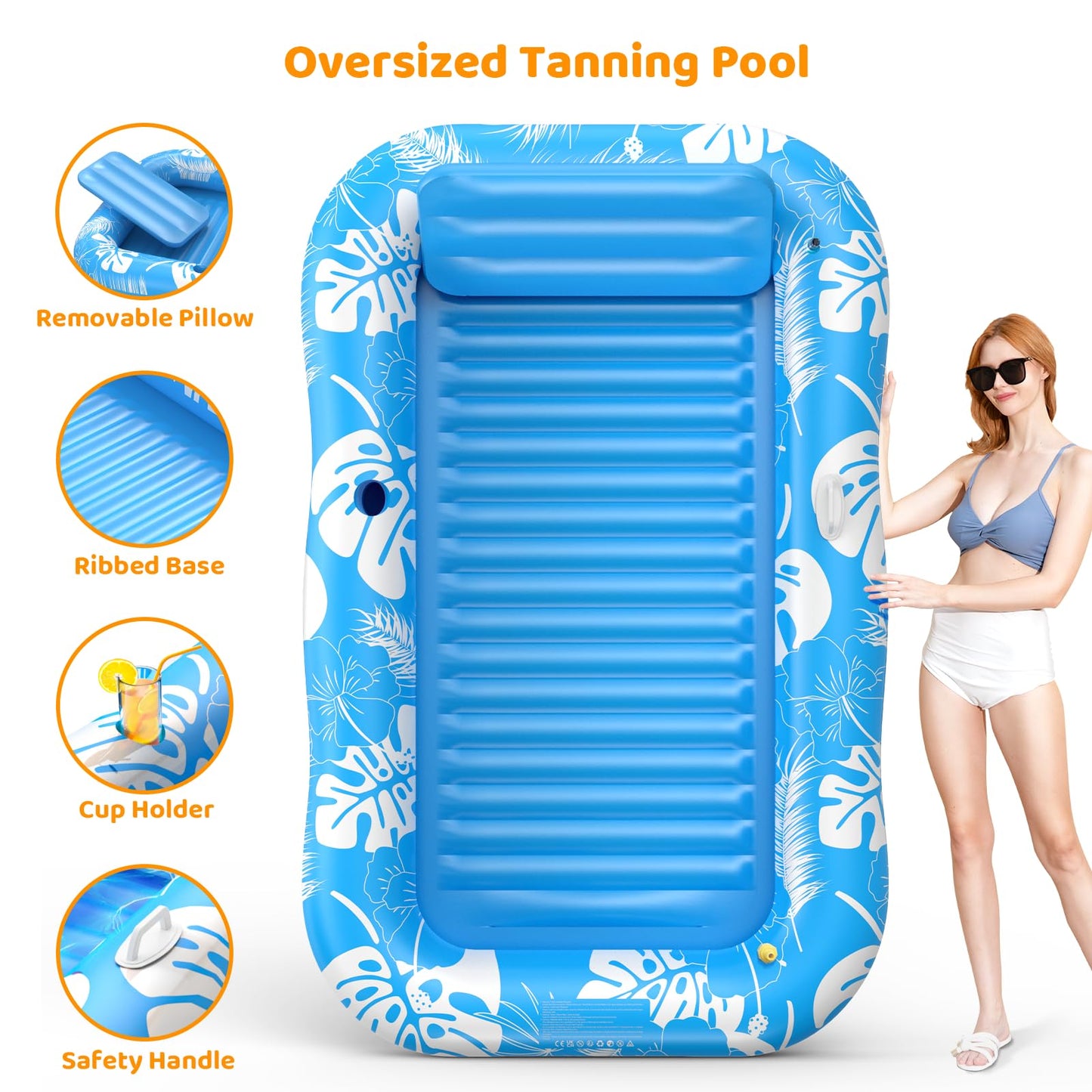 Voice-tank Inflatable Tanning Pool Lounger with Sprinkler — 77 x 48 in, 6-in-1 Float