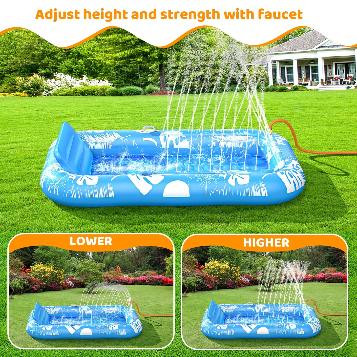 Voice-tank Inflatable Tanning Pool Lounger with Sprinkler — 77 x 48 in, 6-in-1 Float