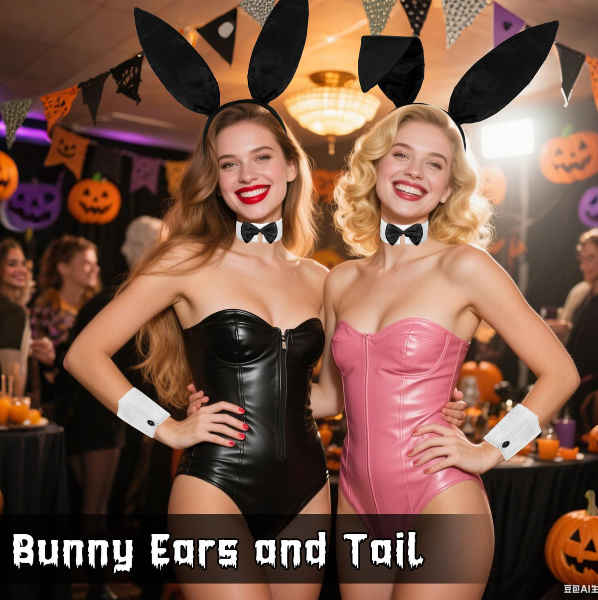 Voiiake Bunny Ears Headband, Bow Tie, Cuffs & Tail – Women’s Halloween Accessories