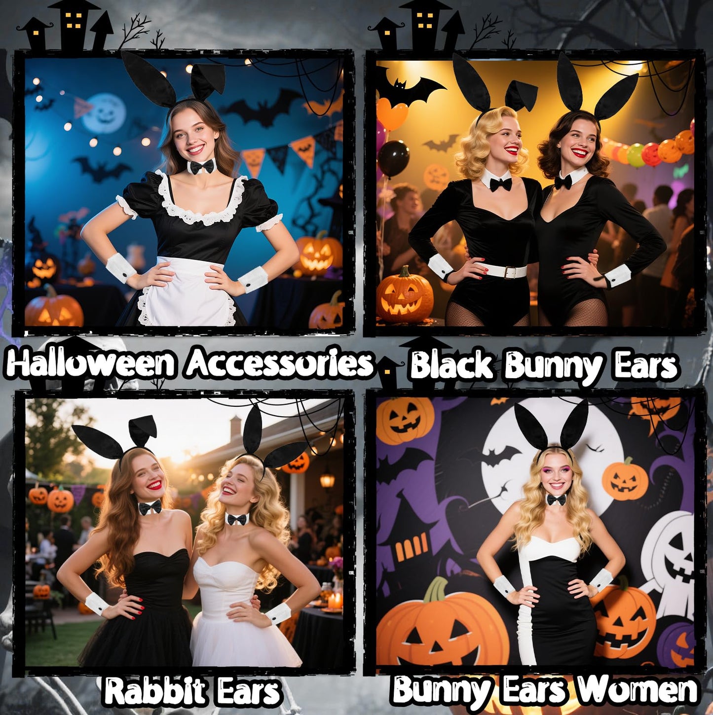 Voiiake Bunny Ears Headband, Bow Tie, Cuffs & Tail – Women’s Halloween Accessories