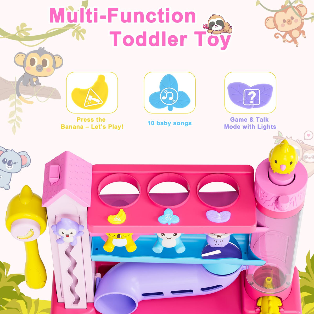VOILBTOY Musical Ball Drop Toy for Toddlers 1-3 | Pink, Bilingual English & Spanish