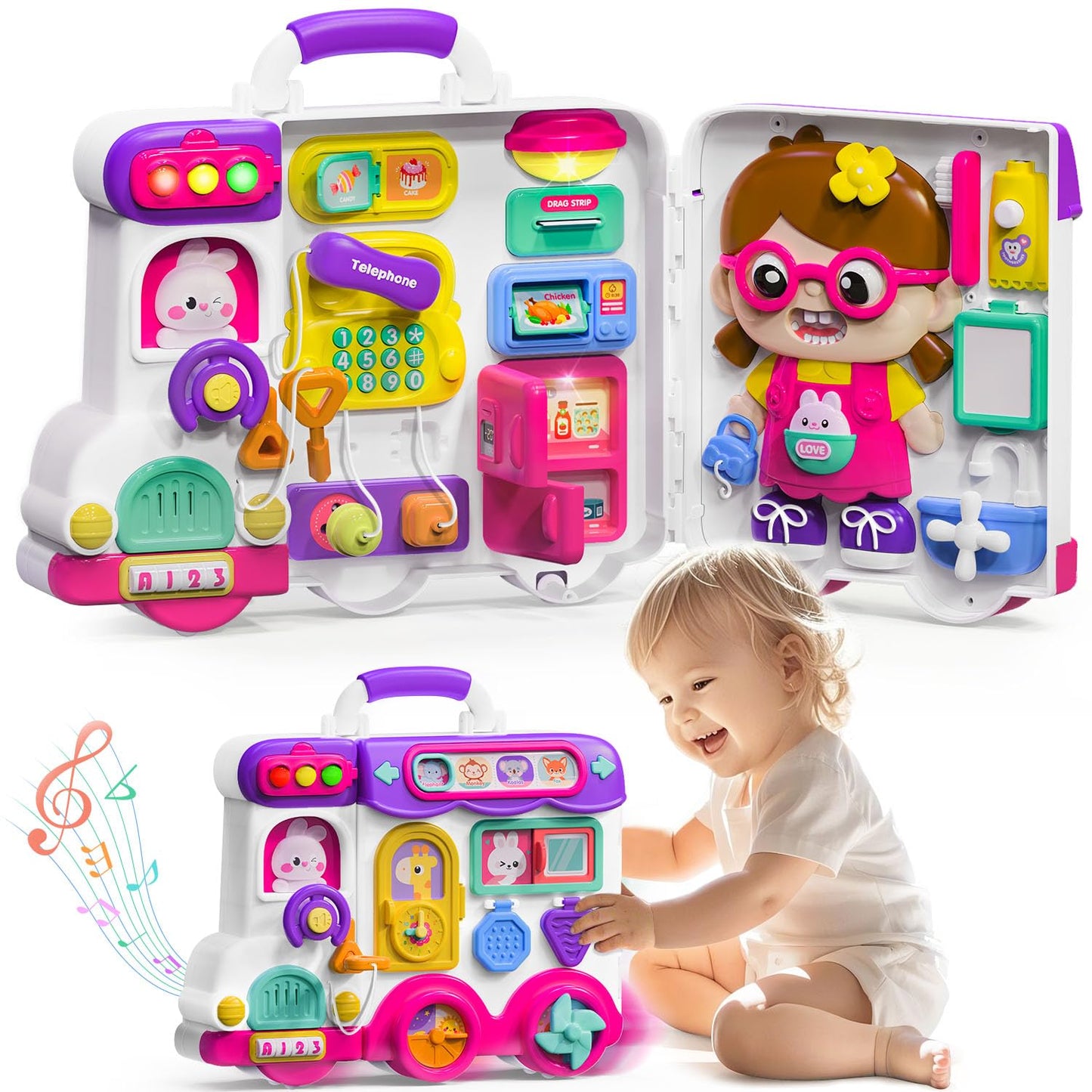 VOILBTOY Busy Board for Toddlers 1-3 – Musical & Bilingual Learning Toy