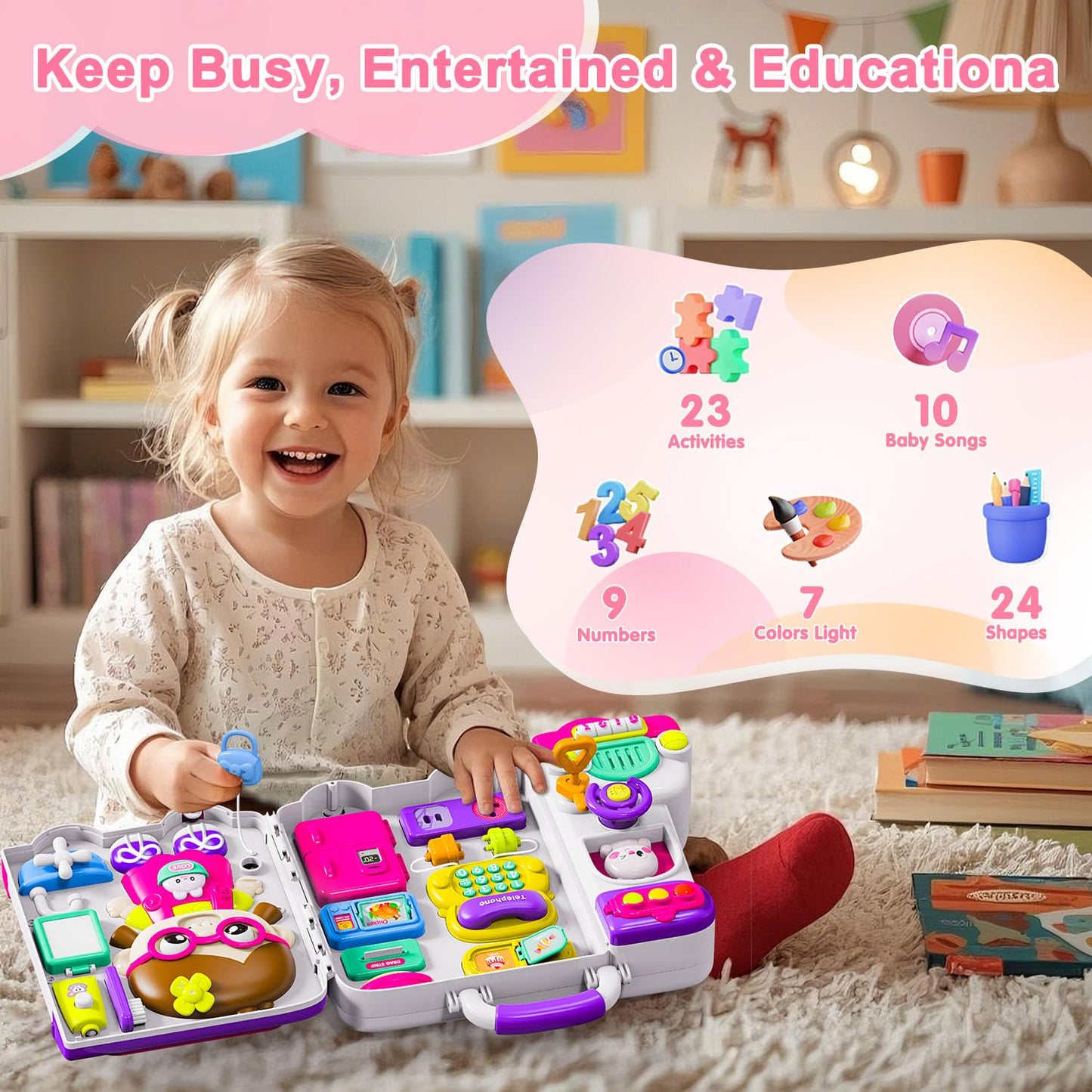 VOILBTOY Busy Board for Toddlers 1-3 – Musical & Bilingual Learning Toy