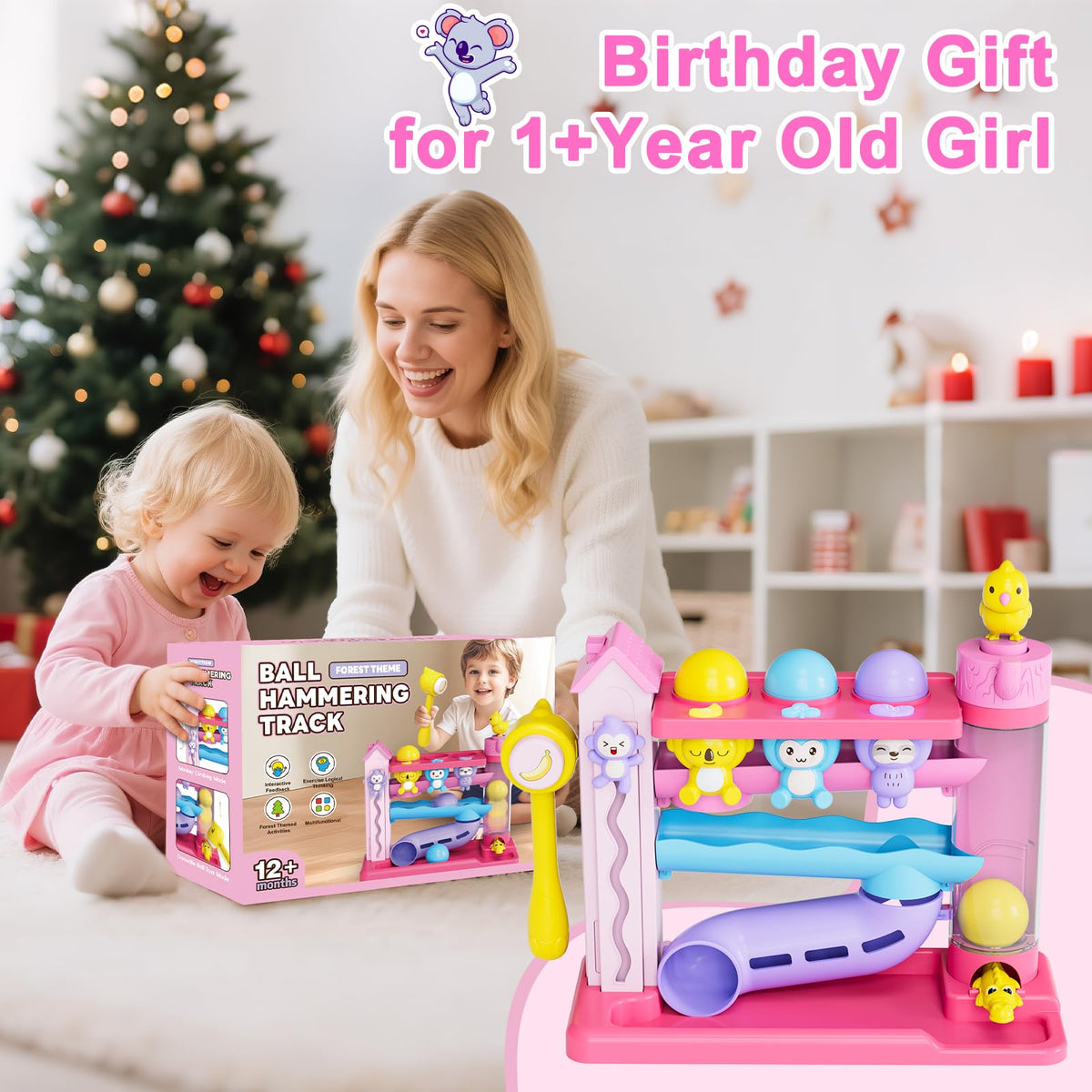 VOILBTOY Musical Ball Drop Toy for Toddlers 1-3 | Pink, Bilingual English & Spanish