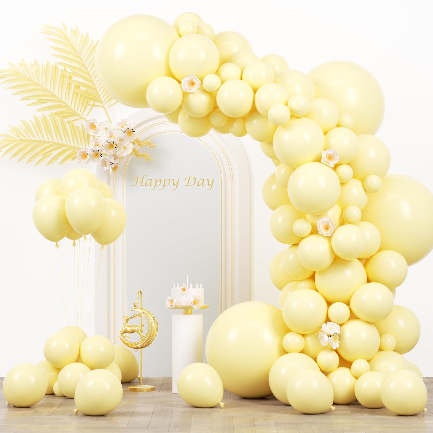 Voircoloria 130pcs Pastel Yellow Balloons – 5 Sizes Balloon Garland Arch Kit for Parties