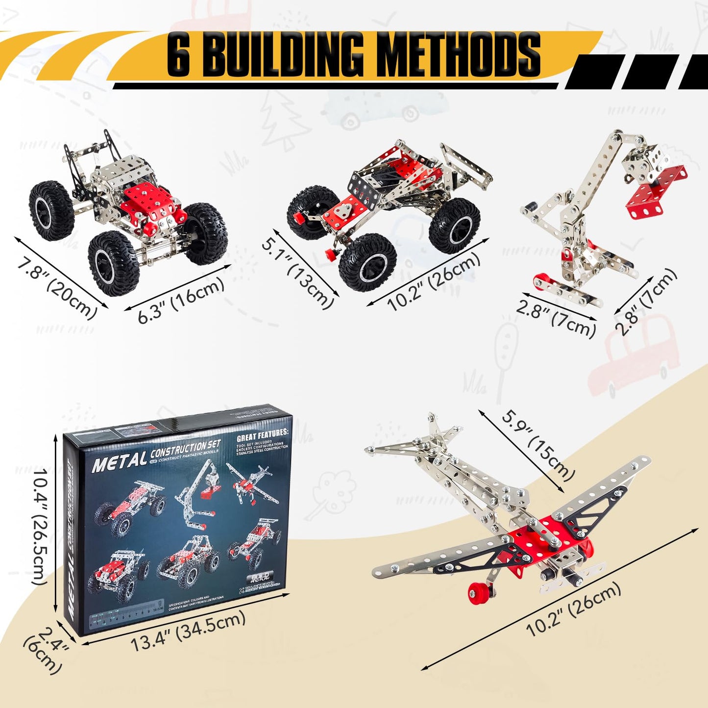 Volico 6-in-1 STEM Kit | 288-Piece Engineering Toys for Kids 5-12