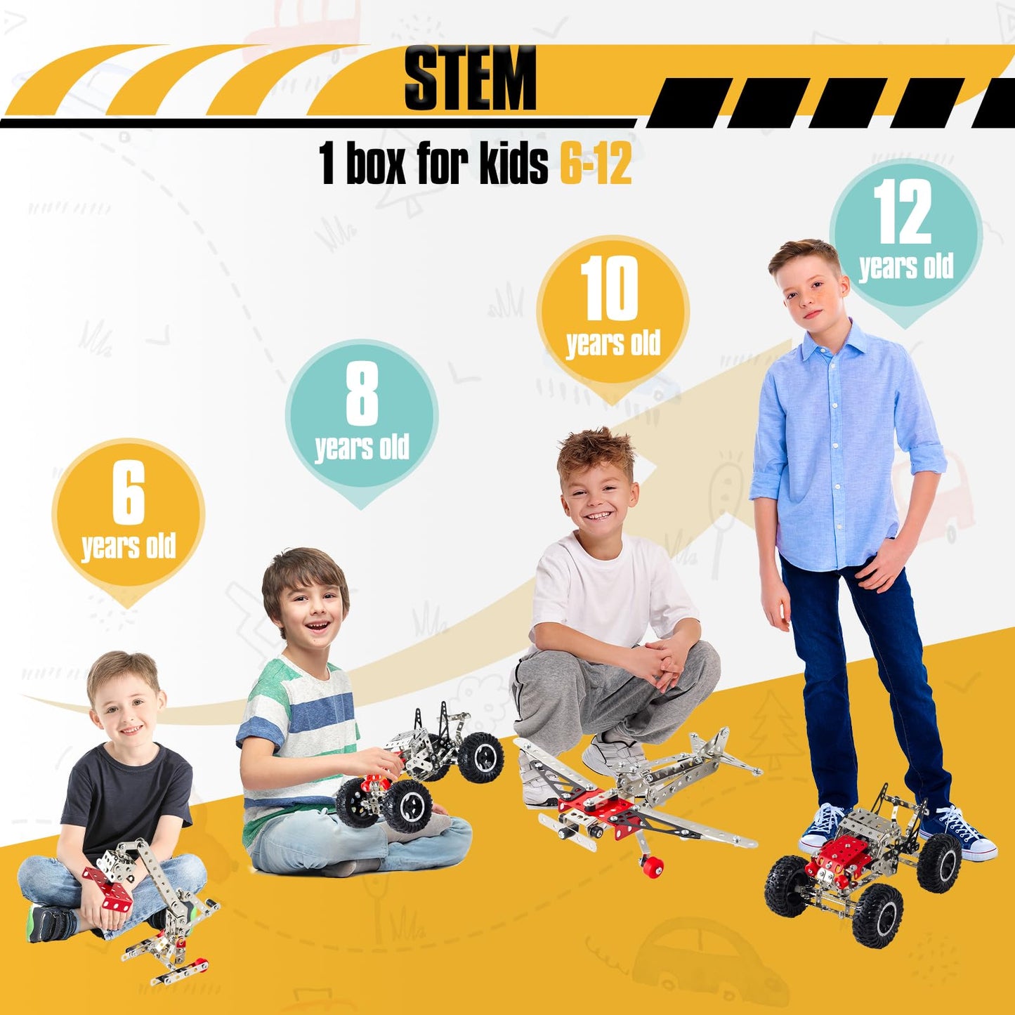 Volico 6-in-1 STEM Kit | 288-Piece Engineering Toys for Kids 5-12