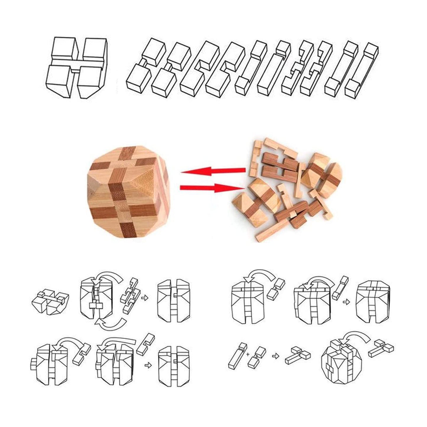 VolksRose 12pcs Wooden Brain Teasers – IQ Challenge, 3D Mind Box Gift Set