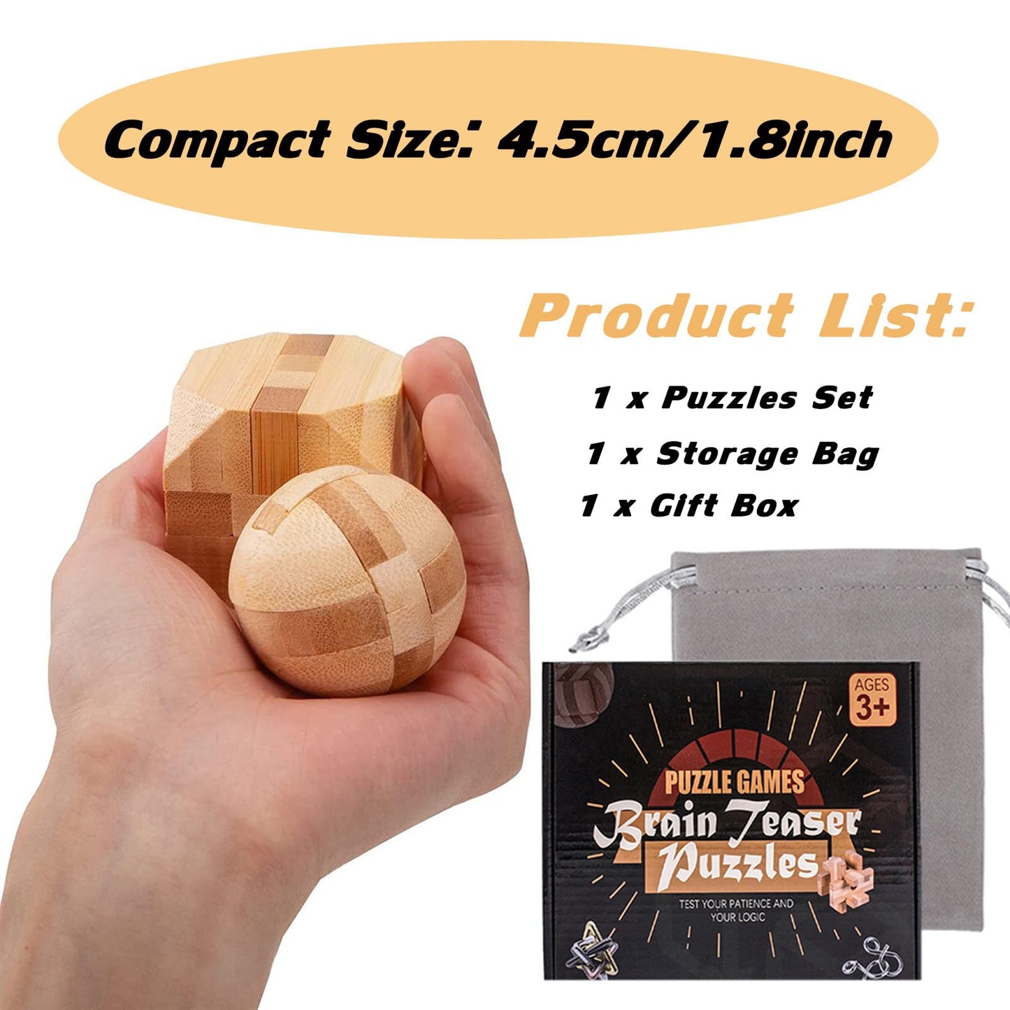 VolksRose 15pc Wooden Brain Teaser Puzzles – 3D Interlocking Mind Games Gift Set