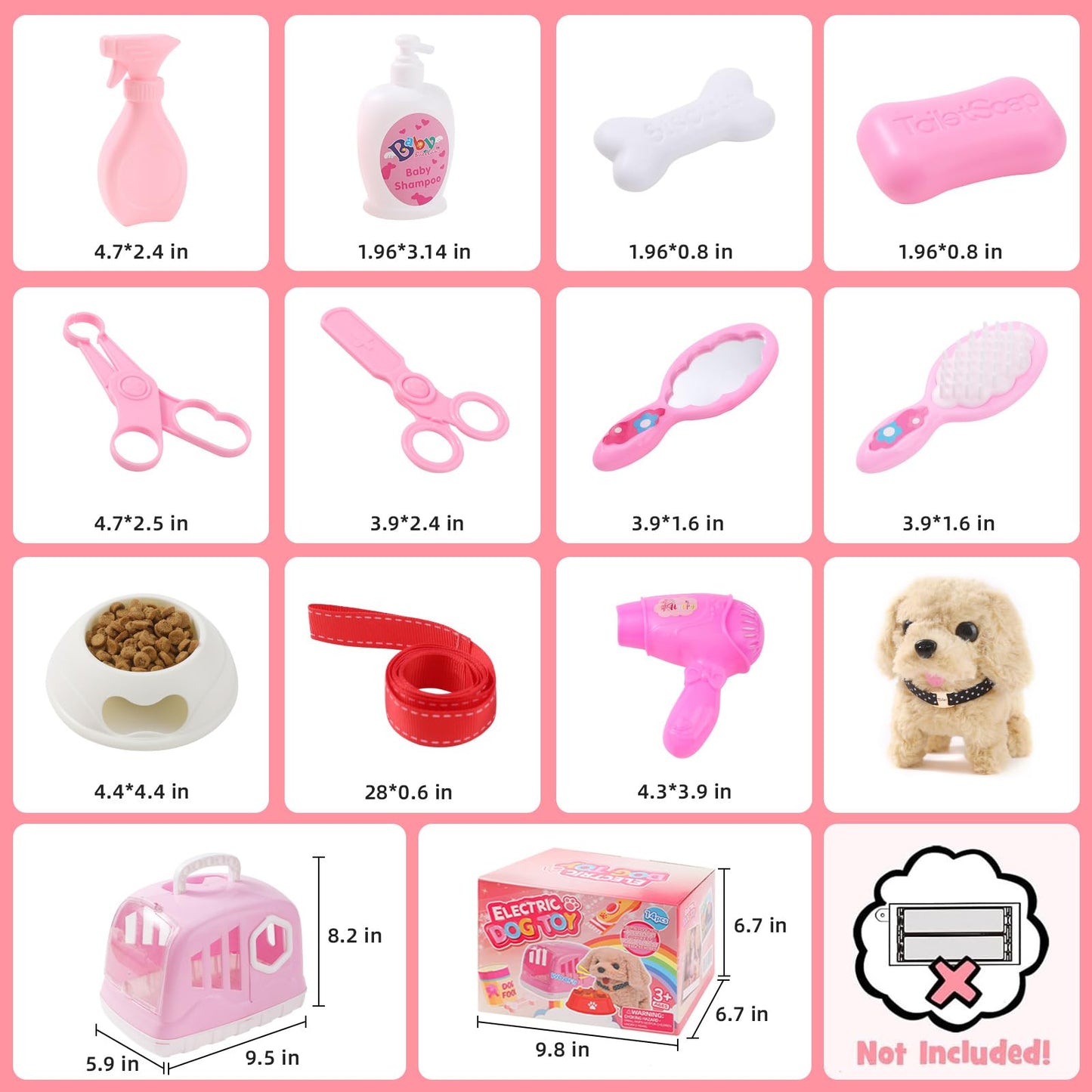 Volmop 14PCS Interactive Plush Puppy Toy Set for Kids – Walking, Barking Puppy with Carrier & Accessories