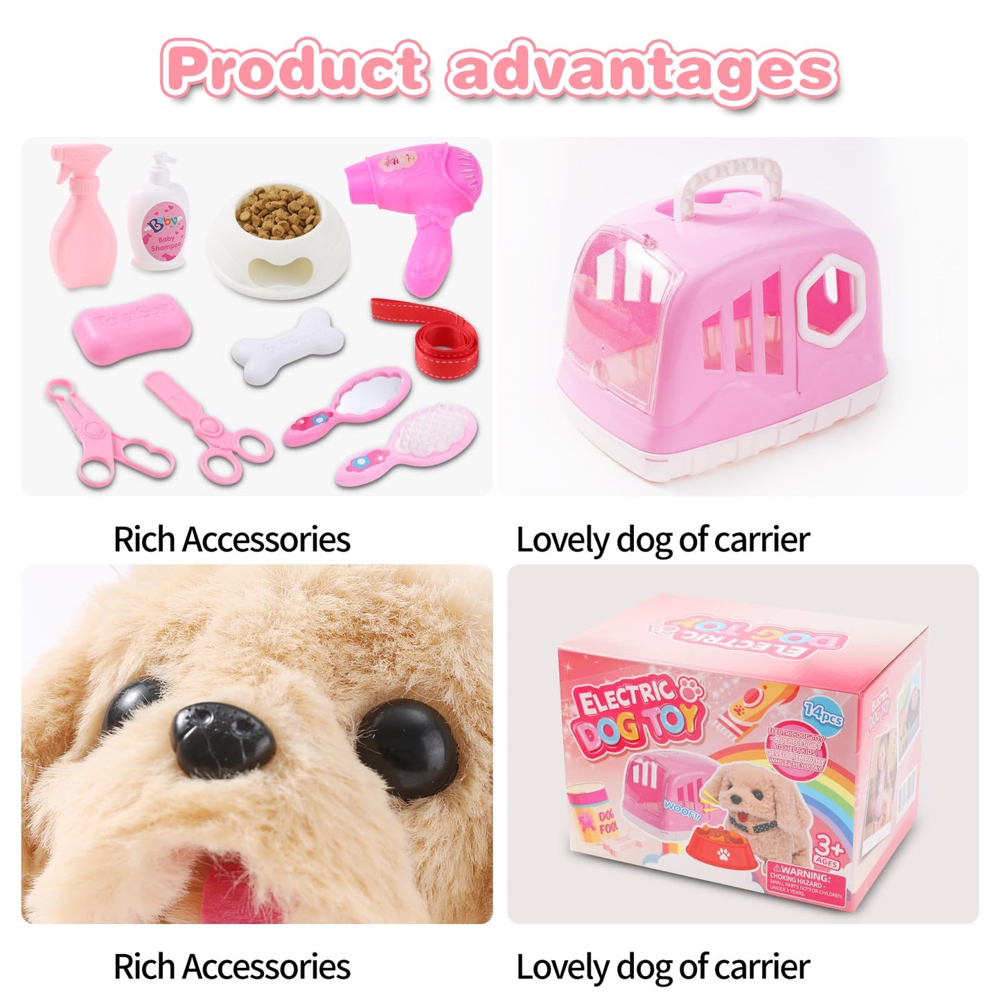Volmop 14PCS Interactive Plush Puppy Toy Set for Kids – Walking, Barking Puppy with Carrier & Accessories