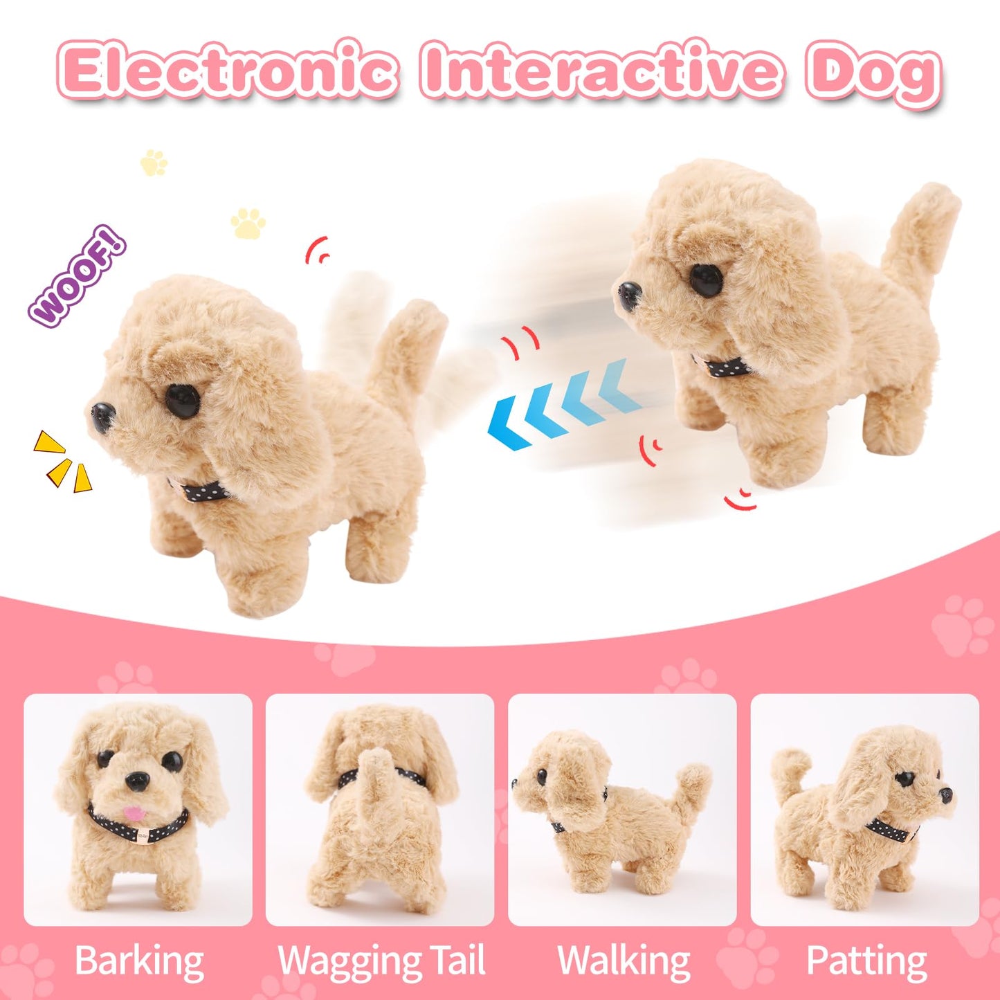 Volmop 14PCS Interactive Plush Puppy Toy Set for Kids – Walking, Barking Puppy with Carrier & Accessories