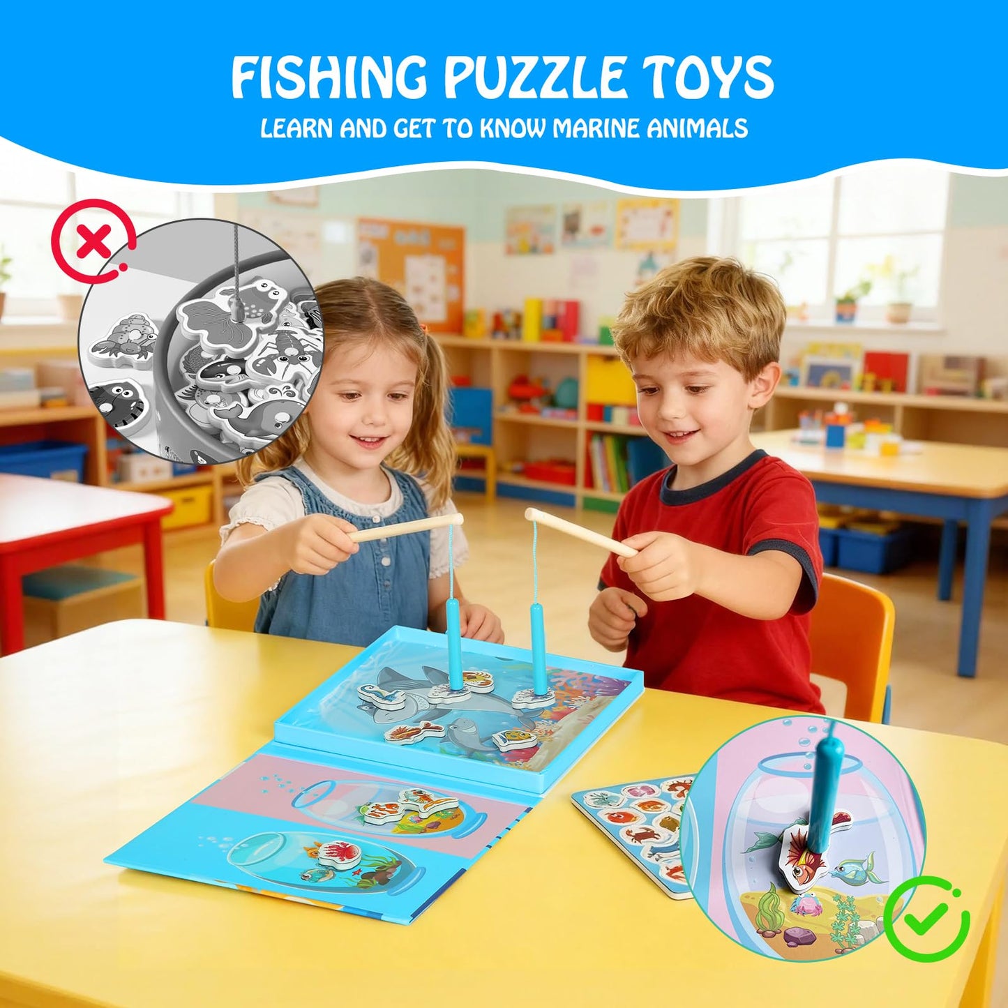 VOLSION Magnetic Fishing Game for Toddlers Ages 3-8 – Montessori Wooden Educational Toy