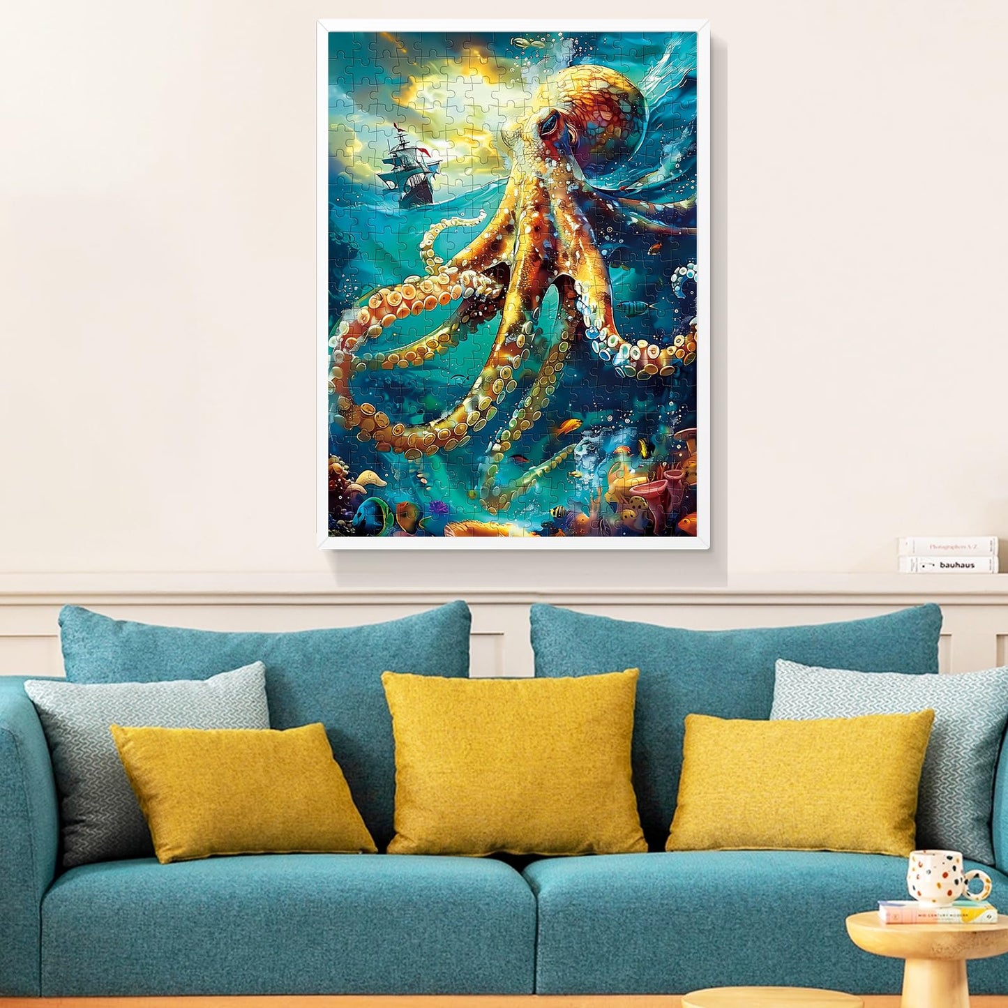 VOLUVOLU 300 Piece Ocean Puzzle for Adults — Sailboat & Octopus Jigsaw with Poster Included & Mesh Storage Bag