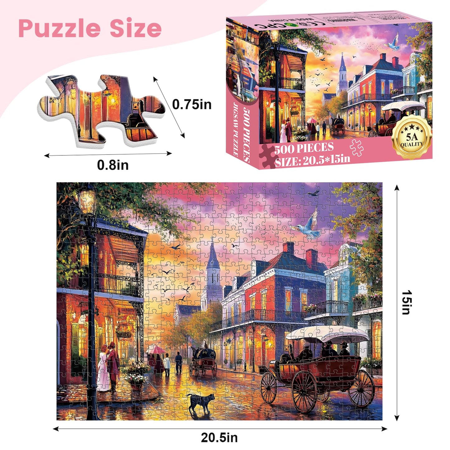 VOLUVOLU 500-Piece Evening Street Puzzle for Adults – Vintage Carriage Scene