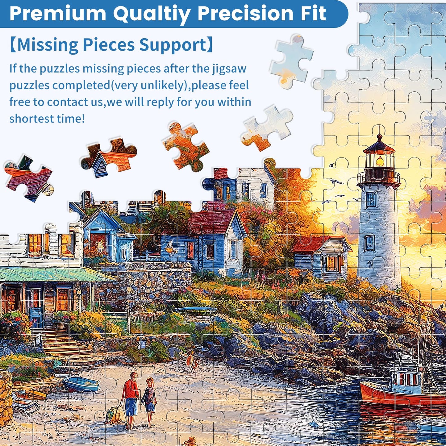 VOLUVOLU 1000-Piece Fall Seaside Puzzle for Adults | Fishing Village Jigsaw 28x20 in