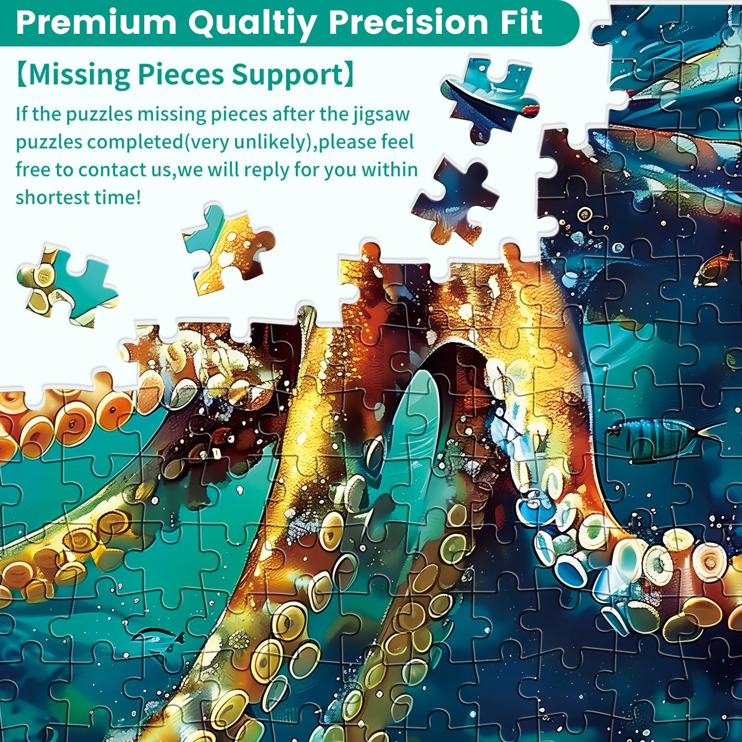 VOLUVOLU 300 Piece Ocean Puzzle for Adults — Sailboat & Octopus Jigsaw with Poster Included & Mesh Storage Bag