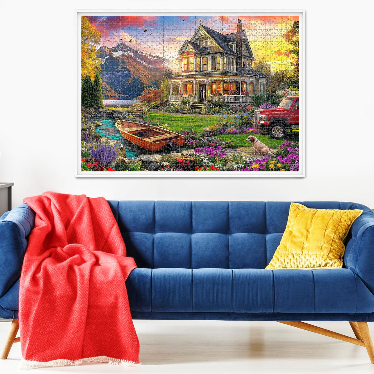 VOLUVOLU 1000 Piece Autumn Landscape Puzzle – Villa, Dogs & Sunlit Mountains (28×20 in) | Jigsaw for Adults & Kids