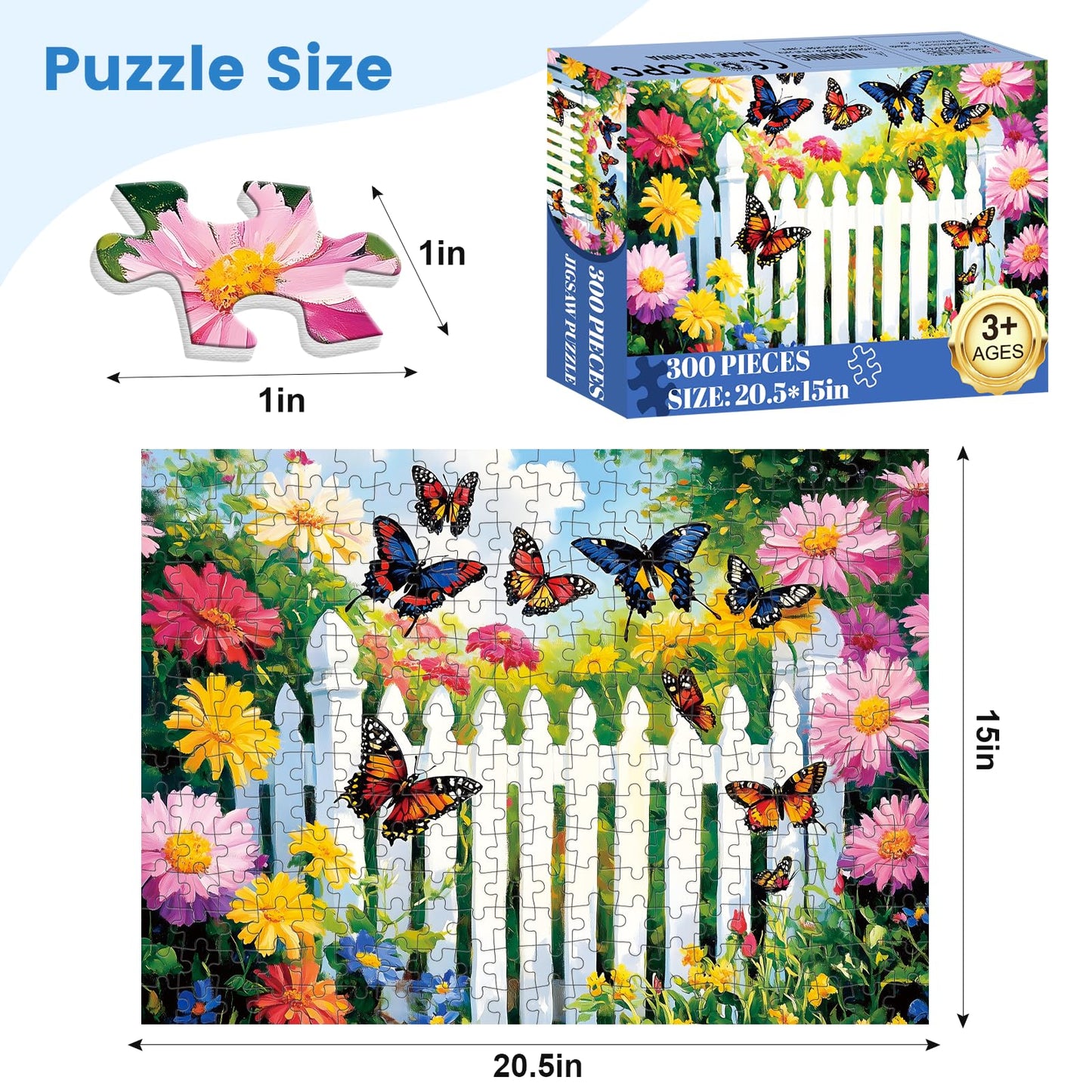 VOLUVOLU 300-Piece Flower & Butterfly Puzzle for Adults | 20.5 x 15 in