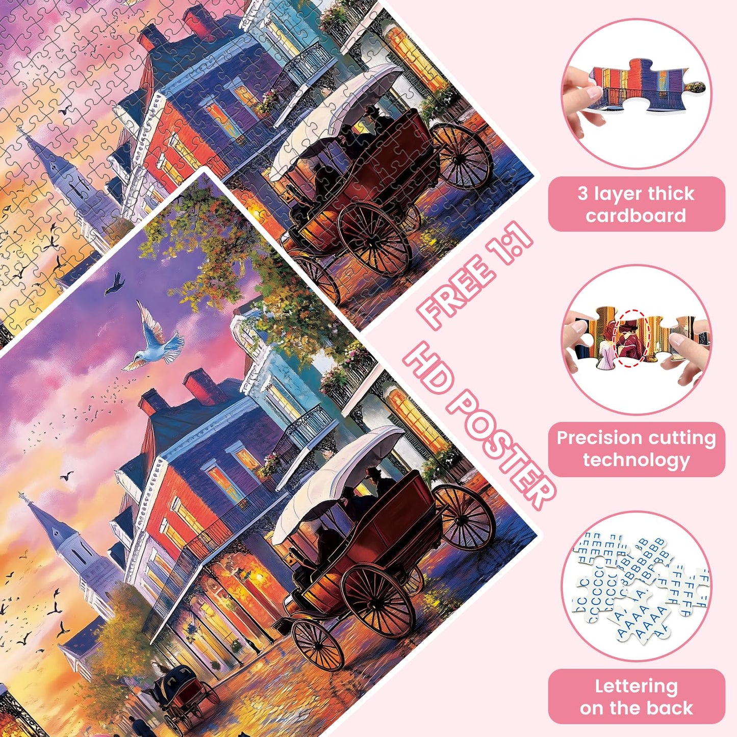 VOLUVOLU 500-Piece Evening Street Puzzle for Adults – Vintage Carriage Scene