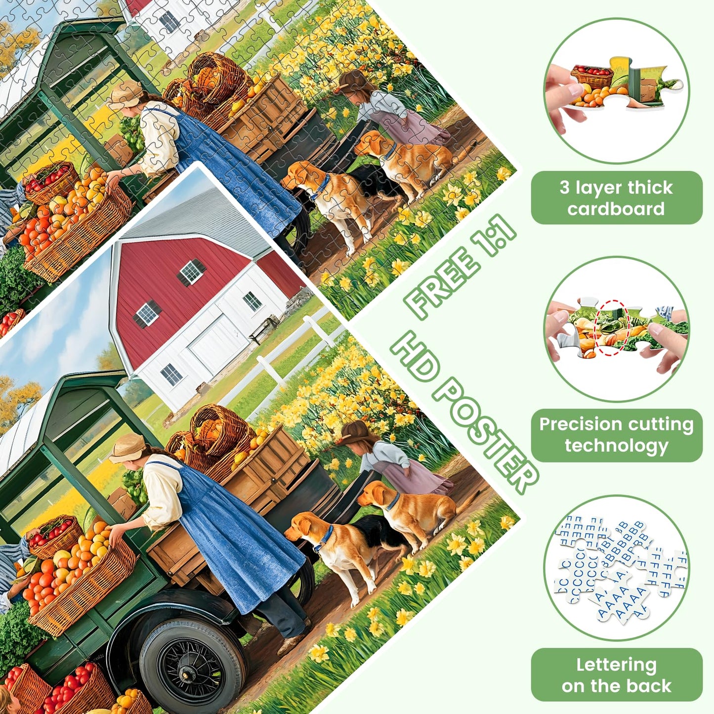 VOLUVOLU 500-Piece Jigsaw Puzzle for Adults – Pasture Farm Scene (Dogs & Vegetables) 20.5 x 15 in