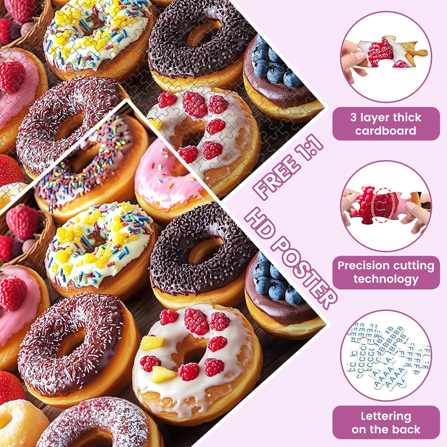 VOLUVOLU 500 Piece Donut Puzzle for Adults – Fun Food-Themed Jigsaw for Family Nights