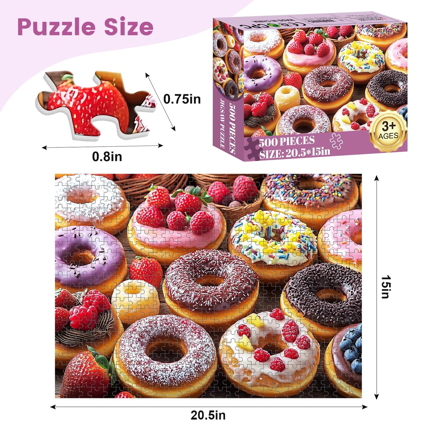 VOLUVOLU 500 Piece Donut Puzzle for Adults – Fun Food-Themed Jigsaw for Family Nights