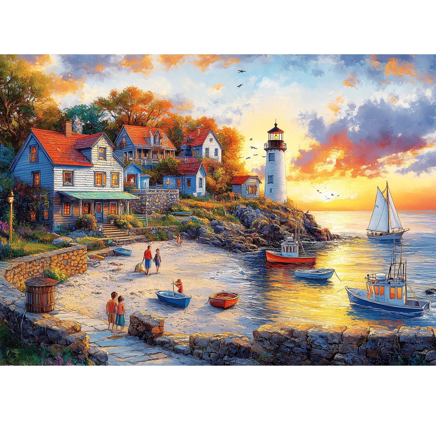 VOLUVOLU 1000-Piece Fall Seaside Puzzle for Adults | Fishing Village Jigsaw 28x20 in