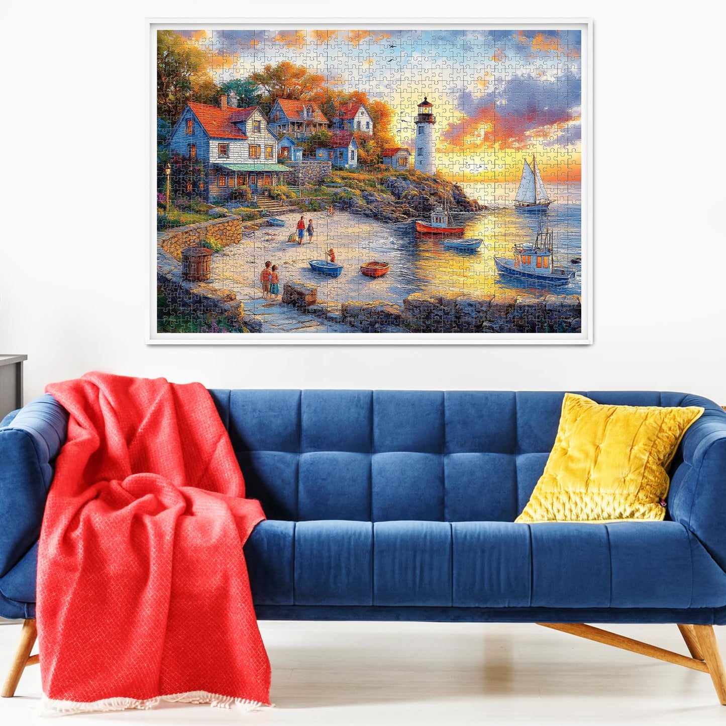 VOLUVOLU 1000-Piece Fall Seaside Puzzle for Adults | Fishing Village Jigsaw 28x20 in