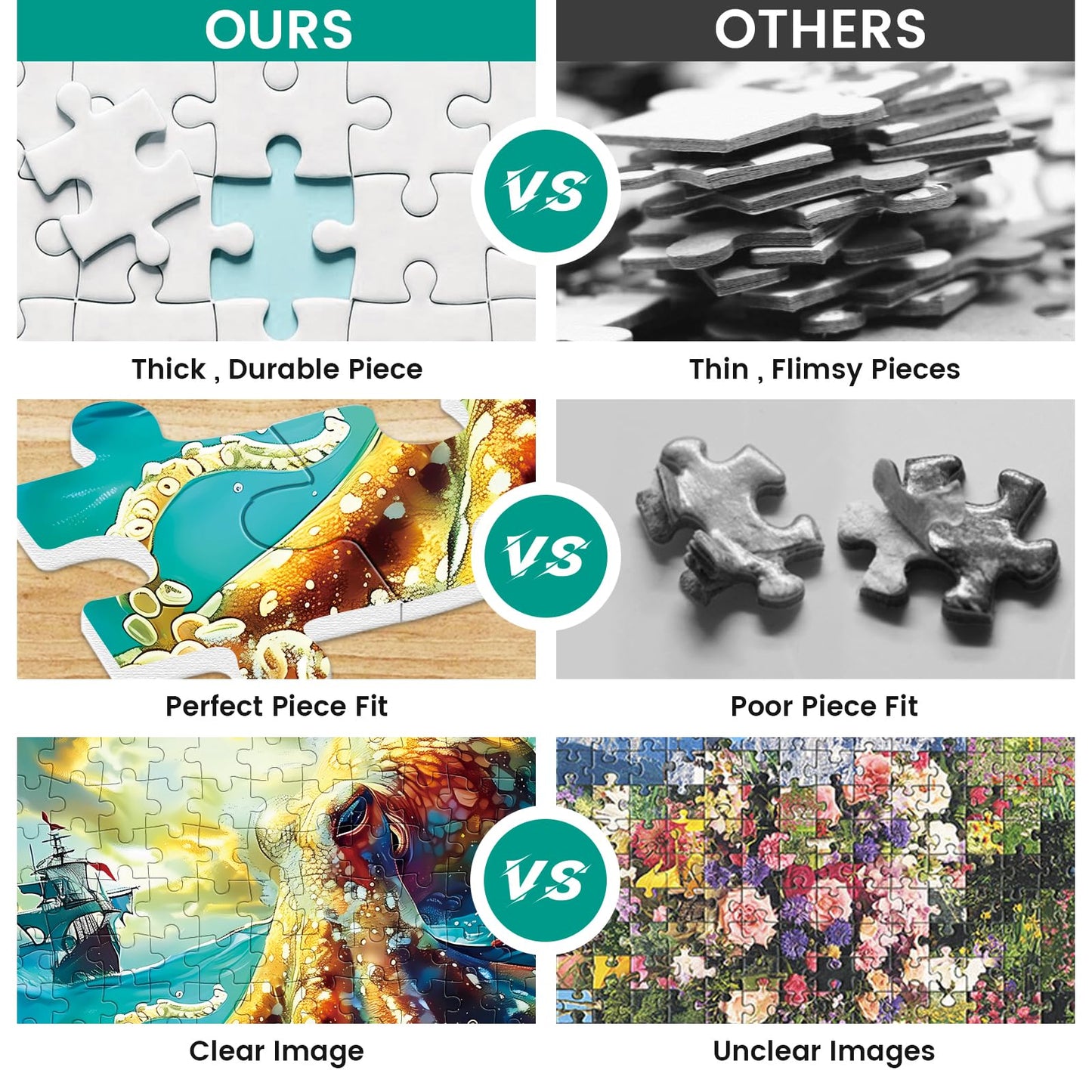 VOLUVOLU 300 Piece Ocean Puzzle for Adults — Sailboat & Octopus Jigsaw with Poster Included & Mesh Storage Bag